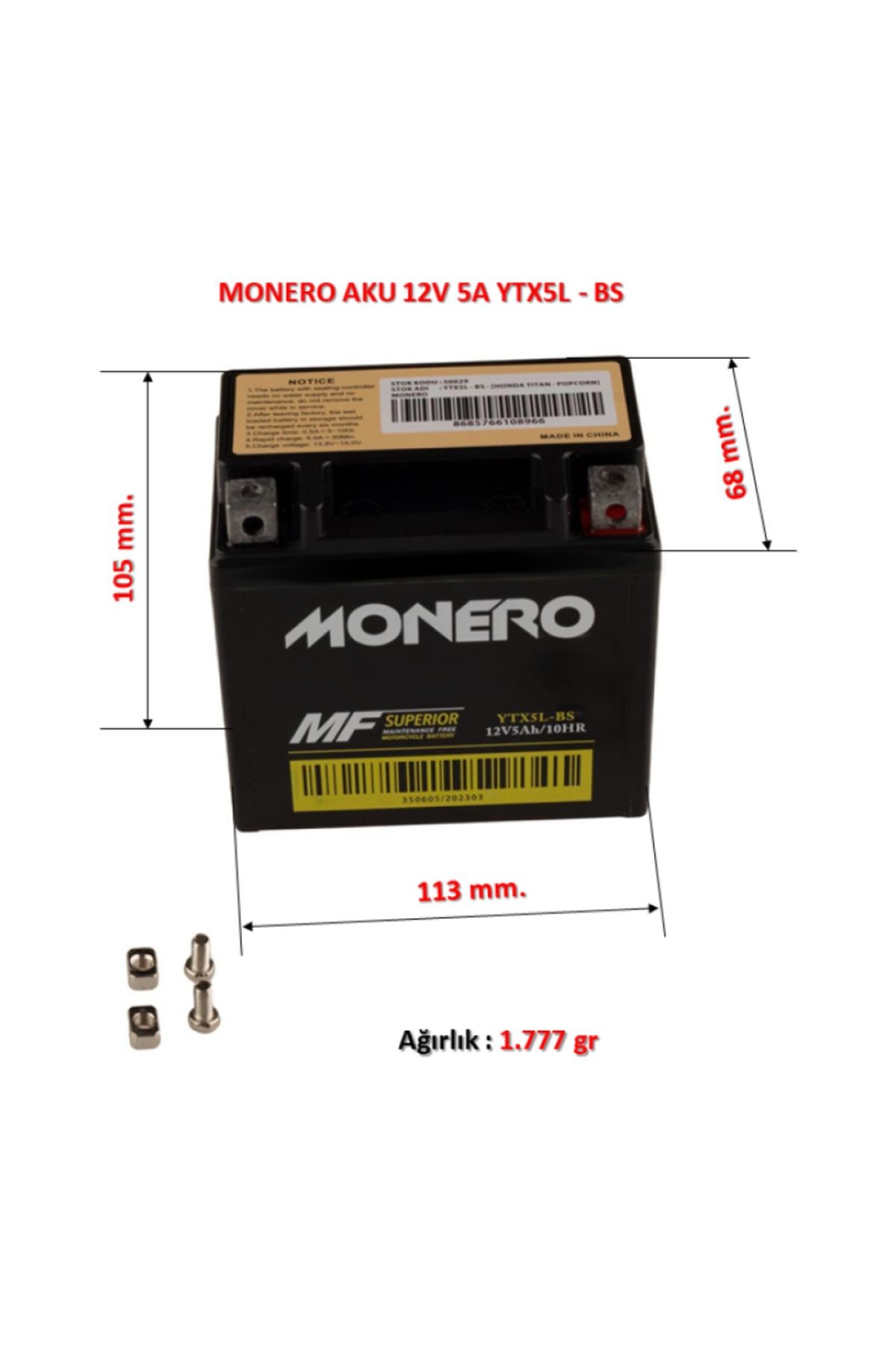 🔋 12V 5Ah Motosiklet Aküsü | Yamaha BWS, SFC, Kanuni Zebra ve 100cc Modellerle Uyumlu, Yüksek Performanslı Güç Kaynağı (Yeni Nesil)