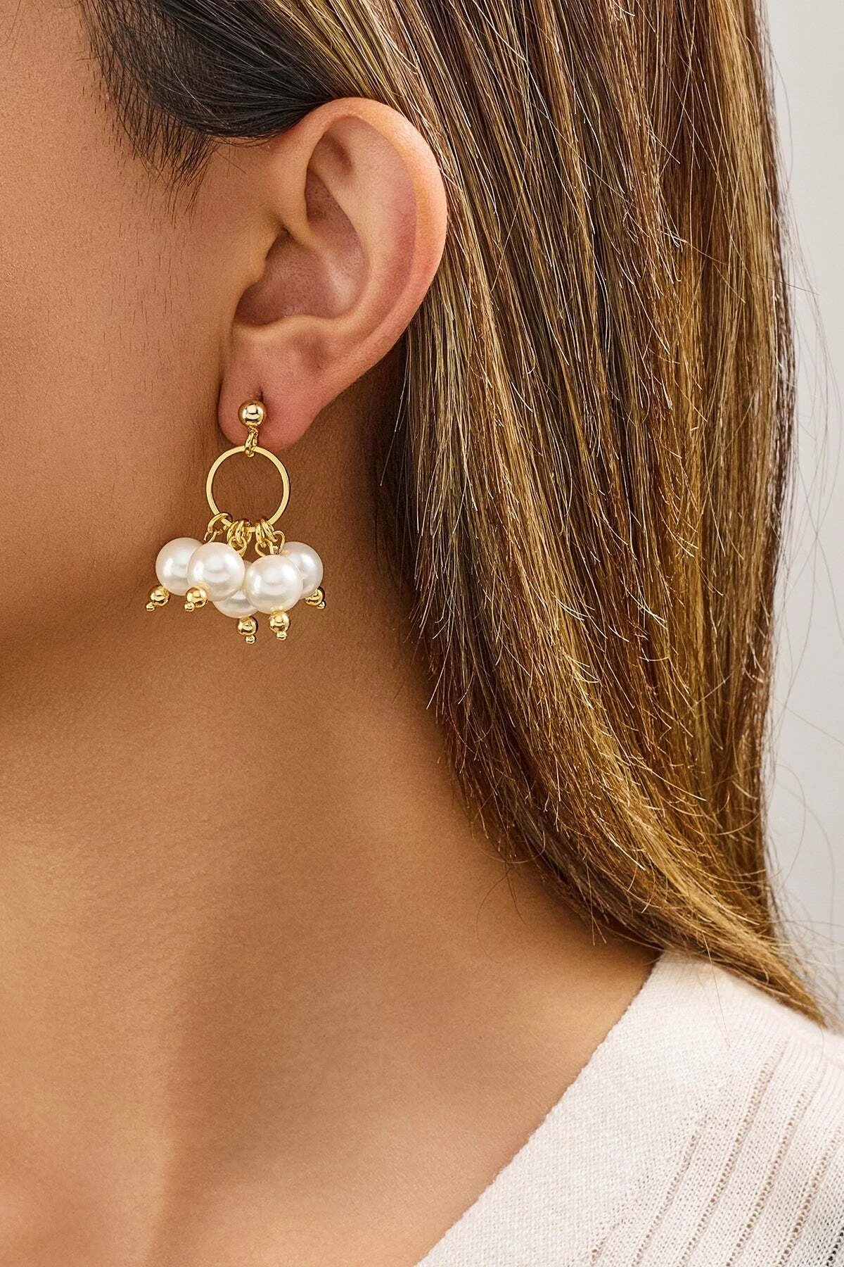 Mayorka Cam İncili Altın Kaplama Küpe