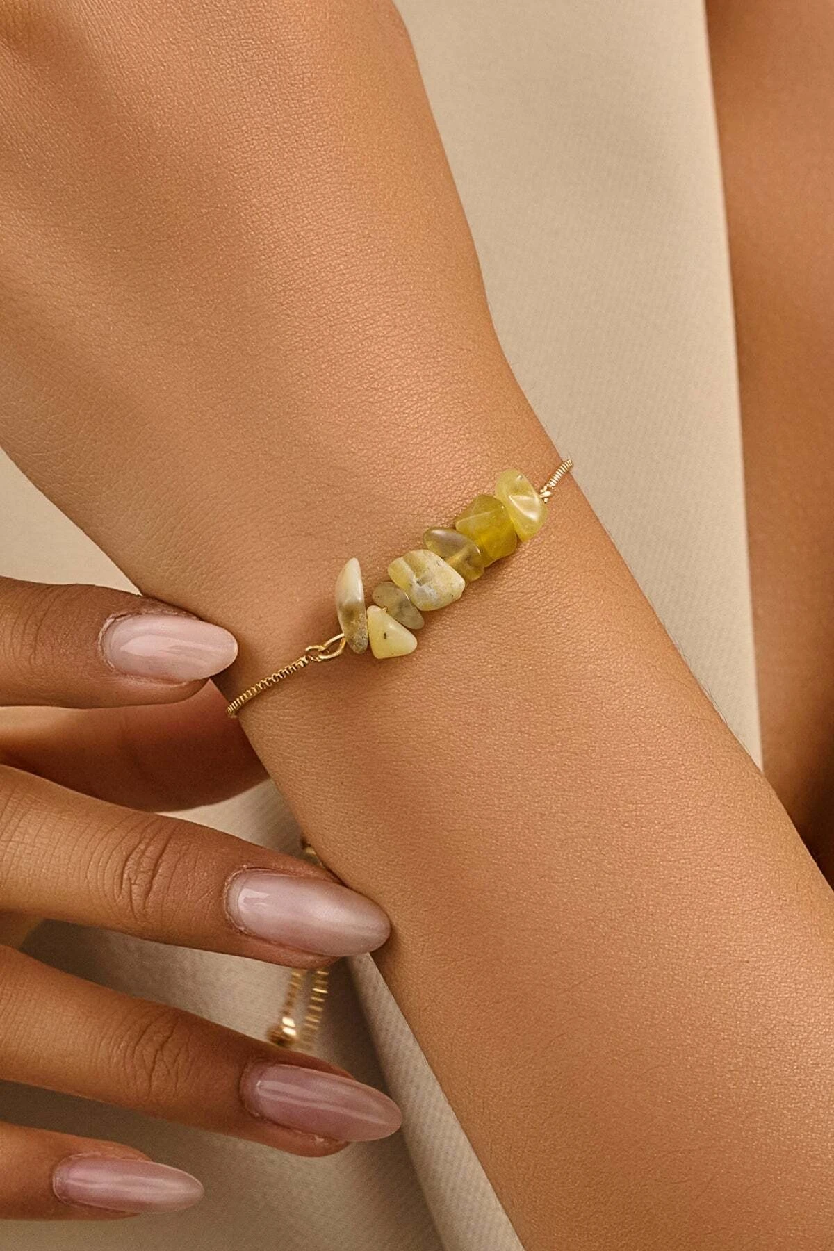 Sarı Opal Doğal Taşlı Altın Kaplama Asansör Bileklik