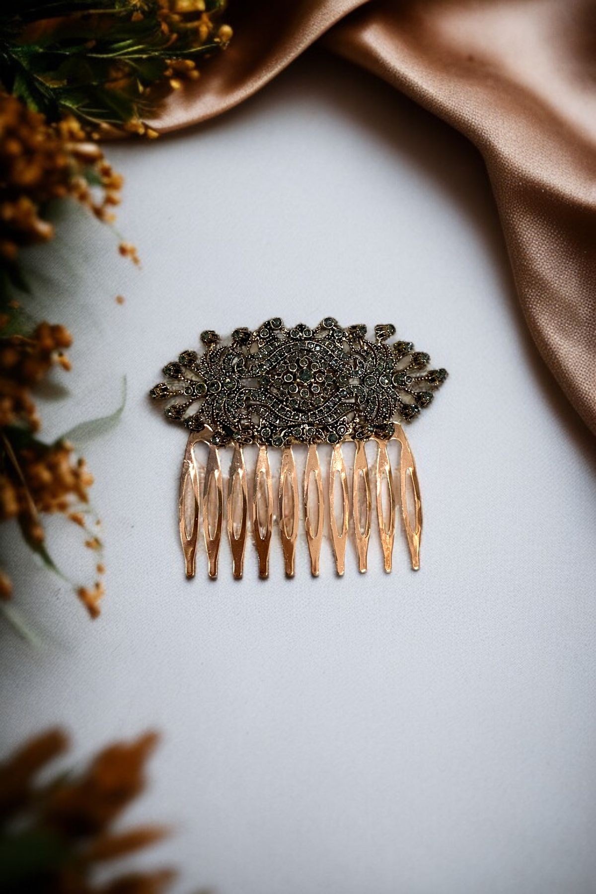 Kristal Taşlı Vintage Tarak Topuz Toka - gri