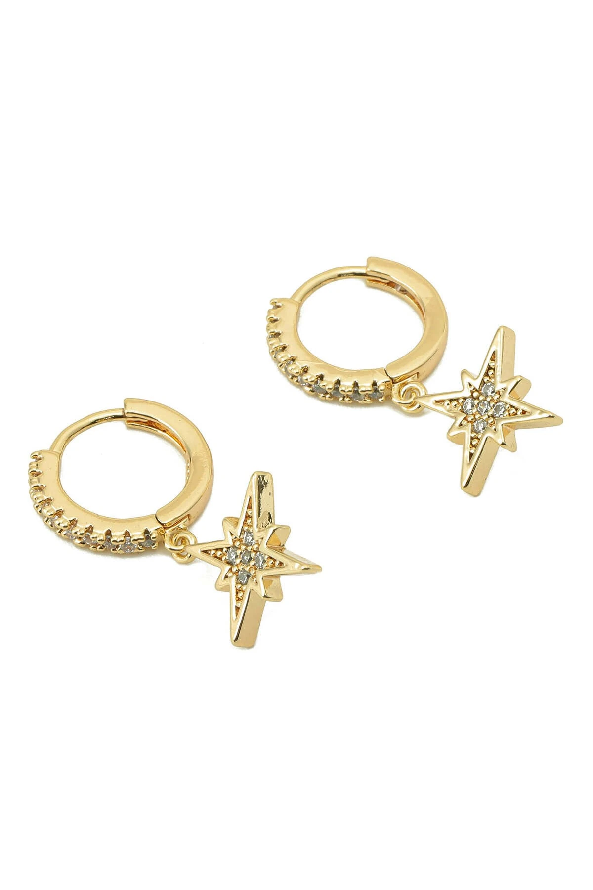 Kristal Taşlı Kuzey Yıldızı Altın Kaplama Küpe