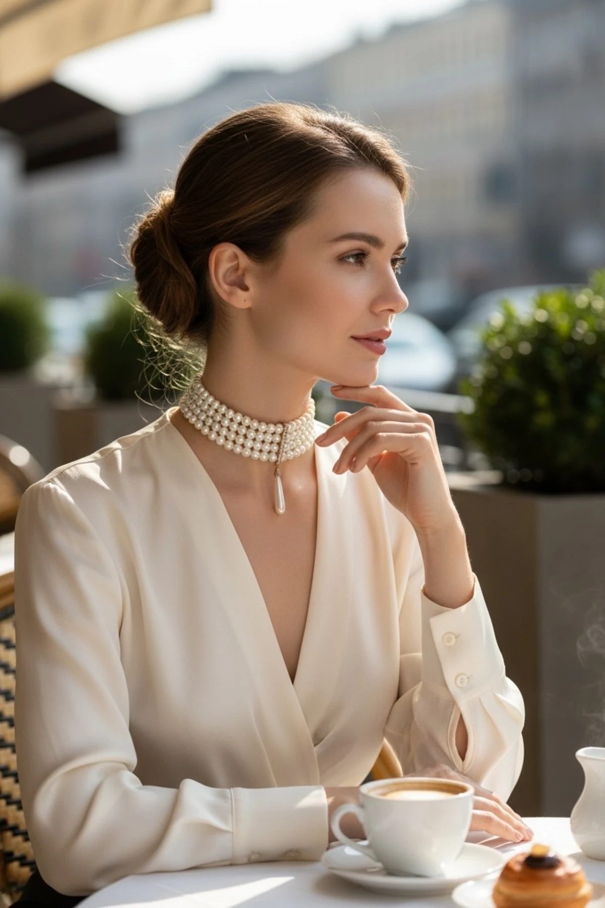 Zirkon Taşlı Su Damlası İnci Sallantılı Chooker Tasma İnci Kolye