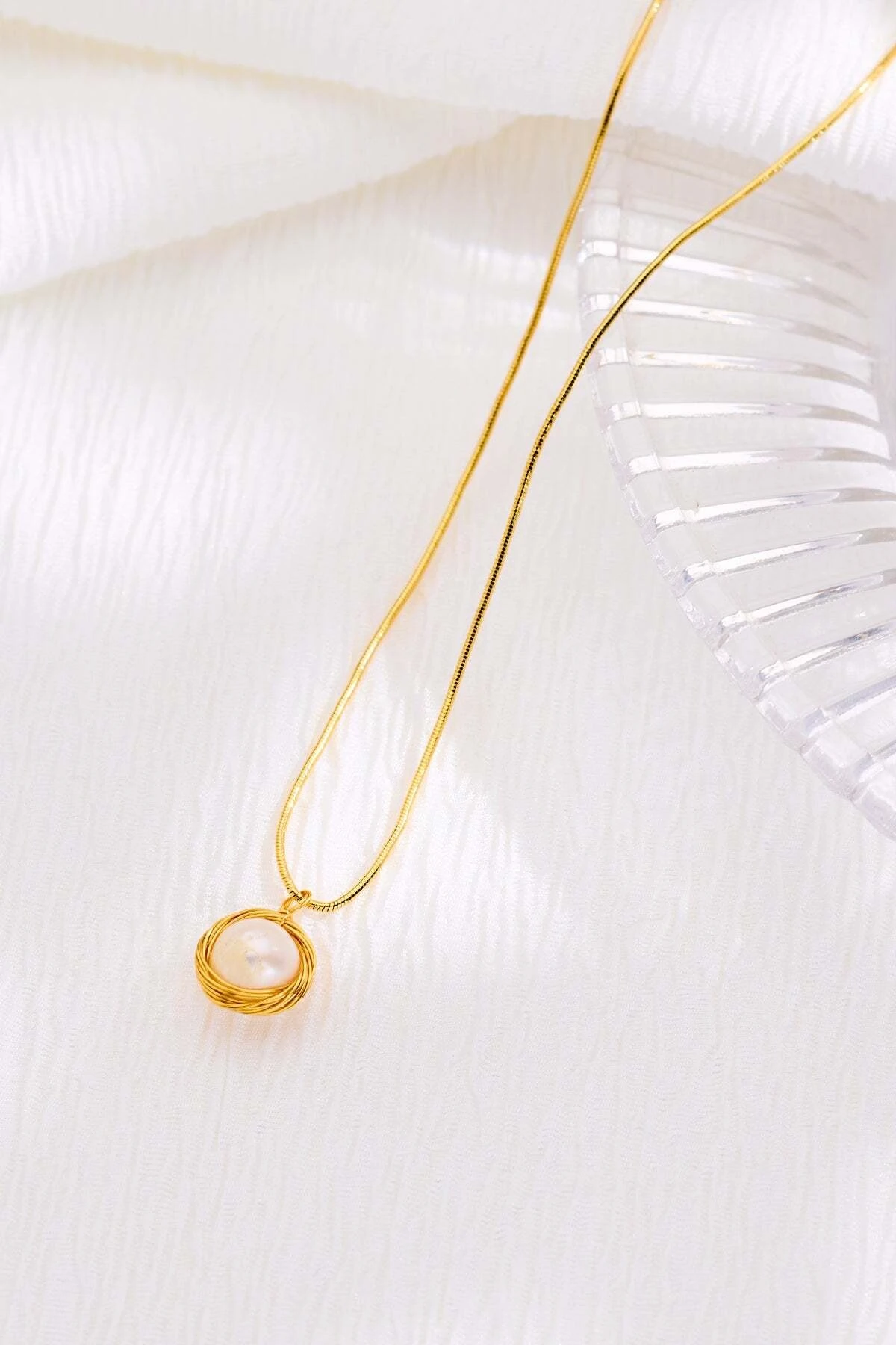 Sarmal İnci 18 K Altın Kaplama Kolye