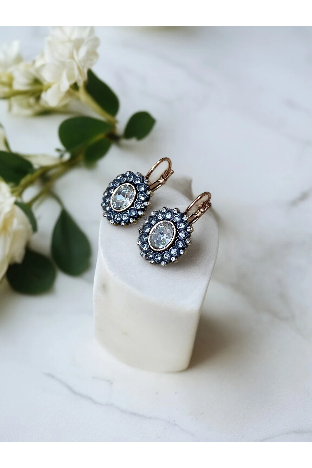 Kristal Oval Taşlı Küpe