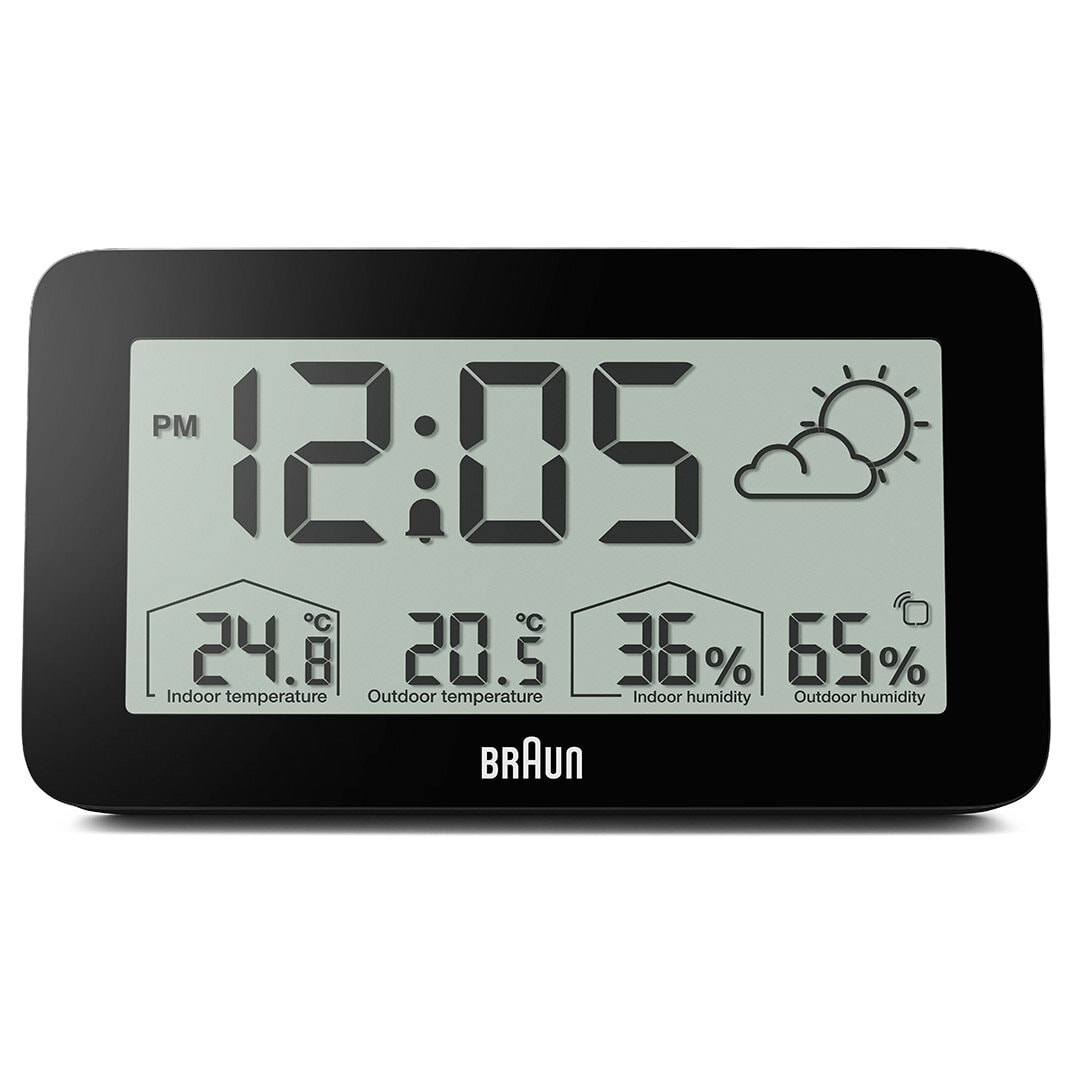 BRAUN BC13BP SİYAH DİJİTAL HAVA DURUMU ALARMLI MASA SAATİ - Beyaz