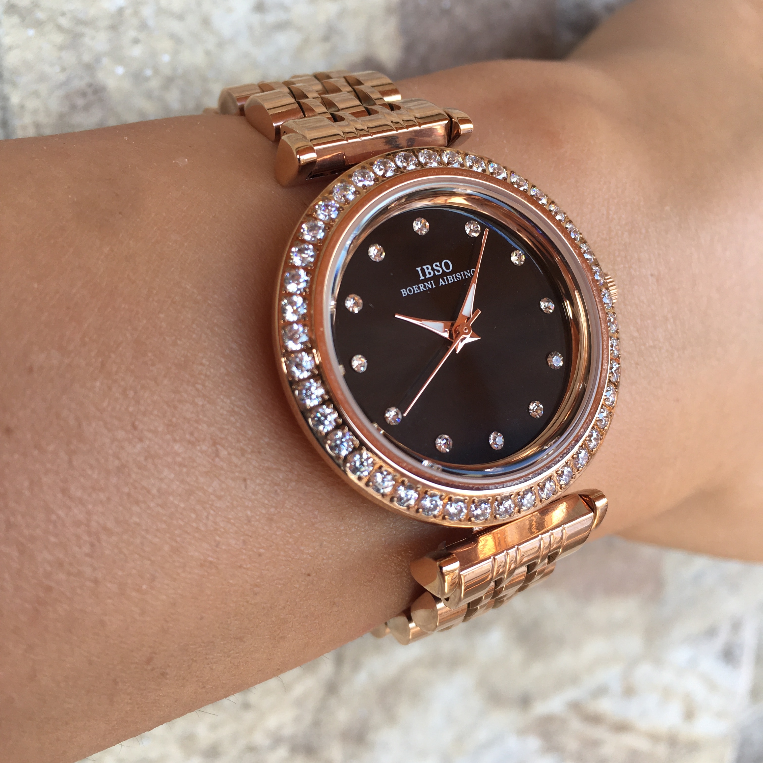 IBSO ROSEGOLD ZARİF ŞIK TAŞLI KALİTELİ KADIN KOL SAATİ - Rose Gold