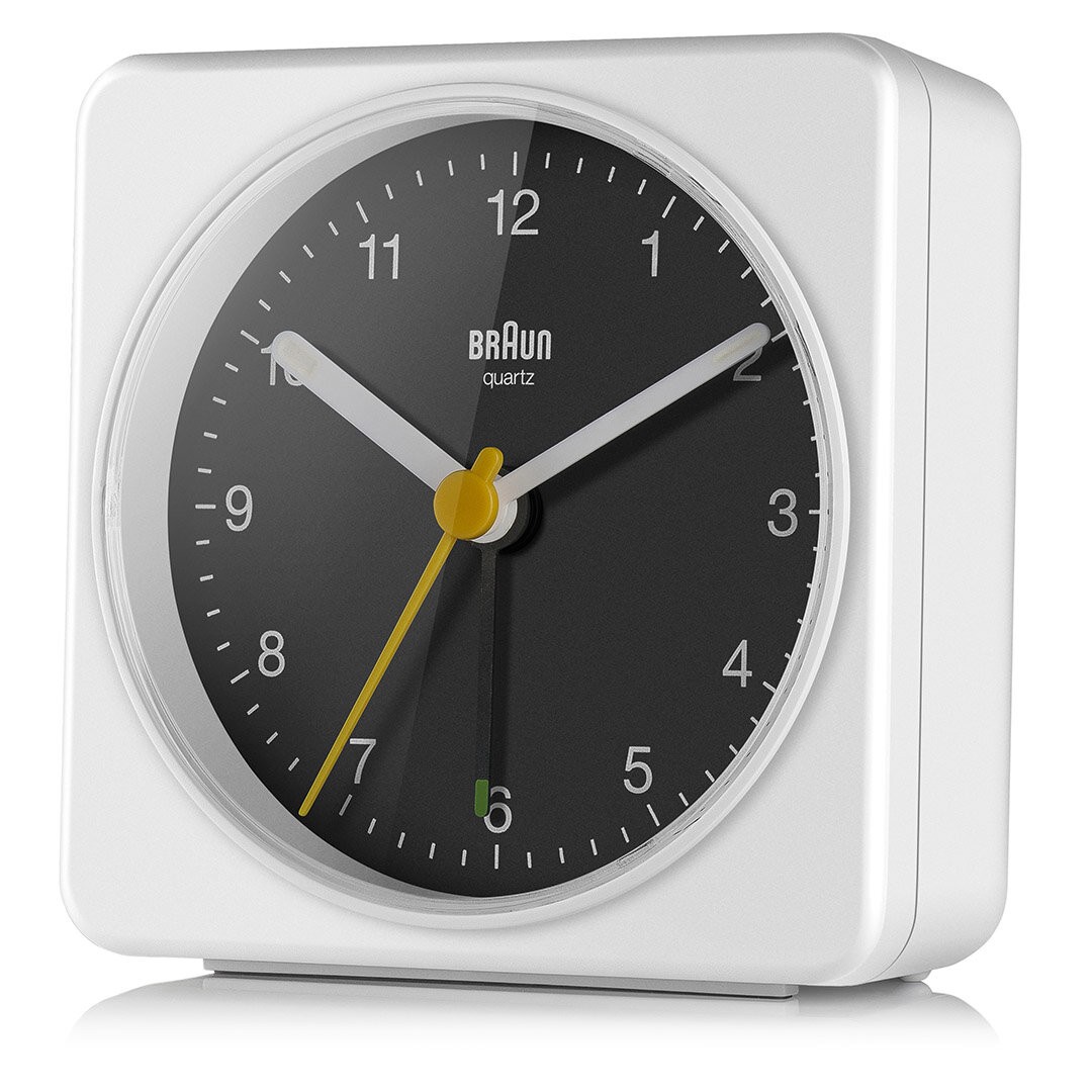 BRAUN BC03WB BEYAZ-SİYAH KLASİK SEYAHAT ANALOG ALARMLI MASA SAATİ