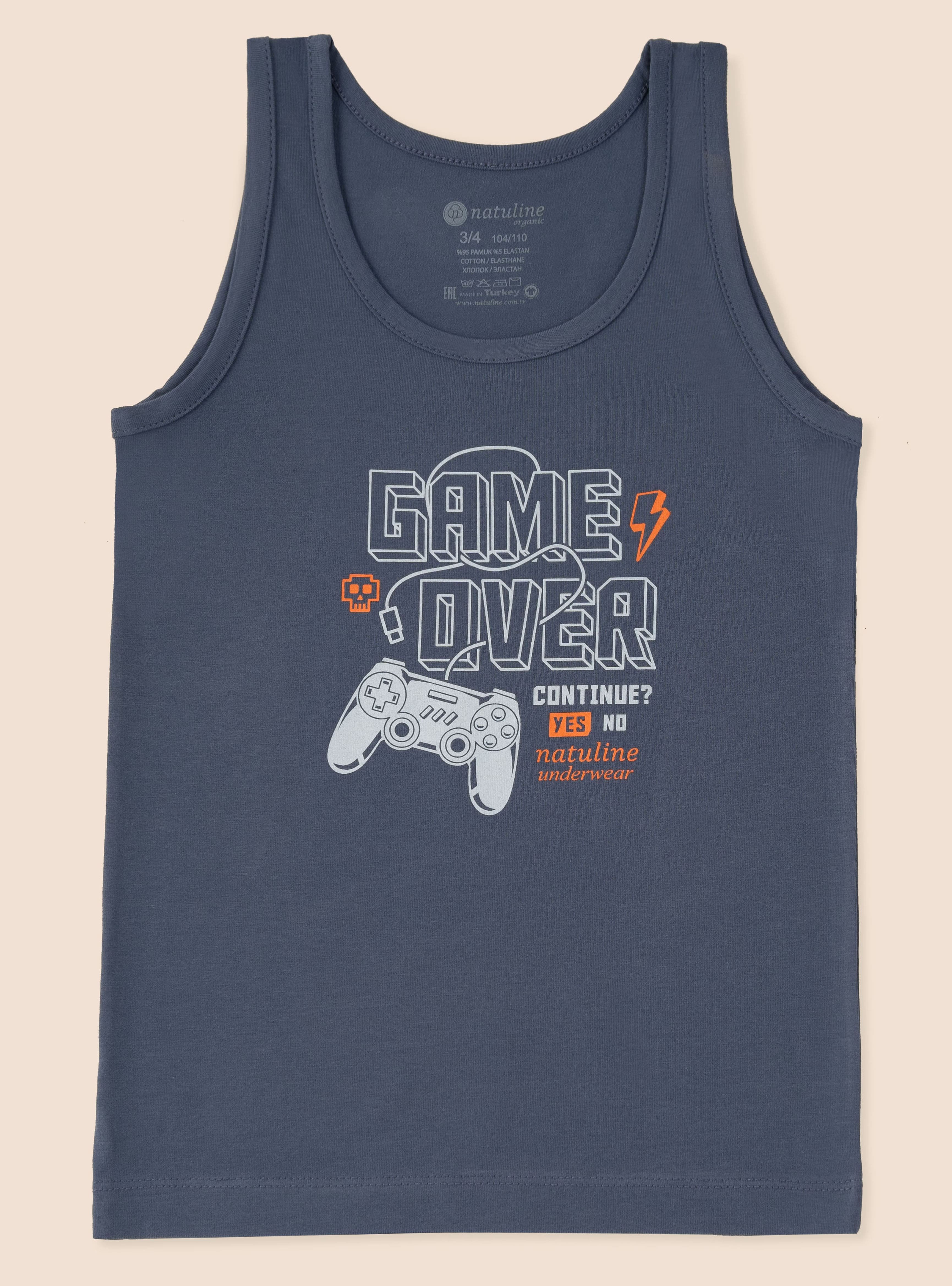 Erkek Çocuk Organik Pamuklu Likralı Atlet Game Over 3'lü Paket