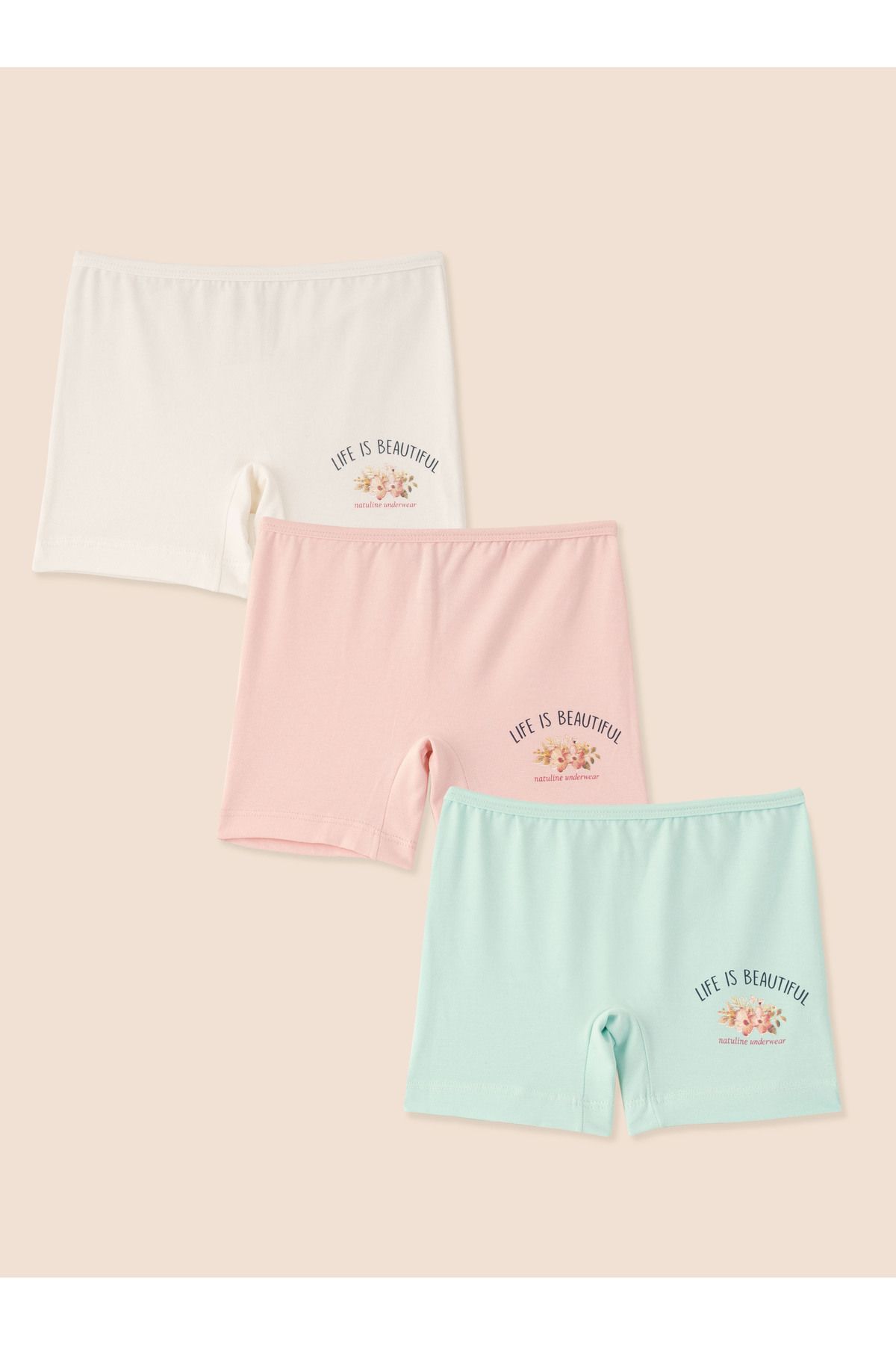 Kız Çocuk Organik Pamuklu Likralı Boxer Life İs Beautiful 6'lı Paket