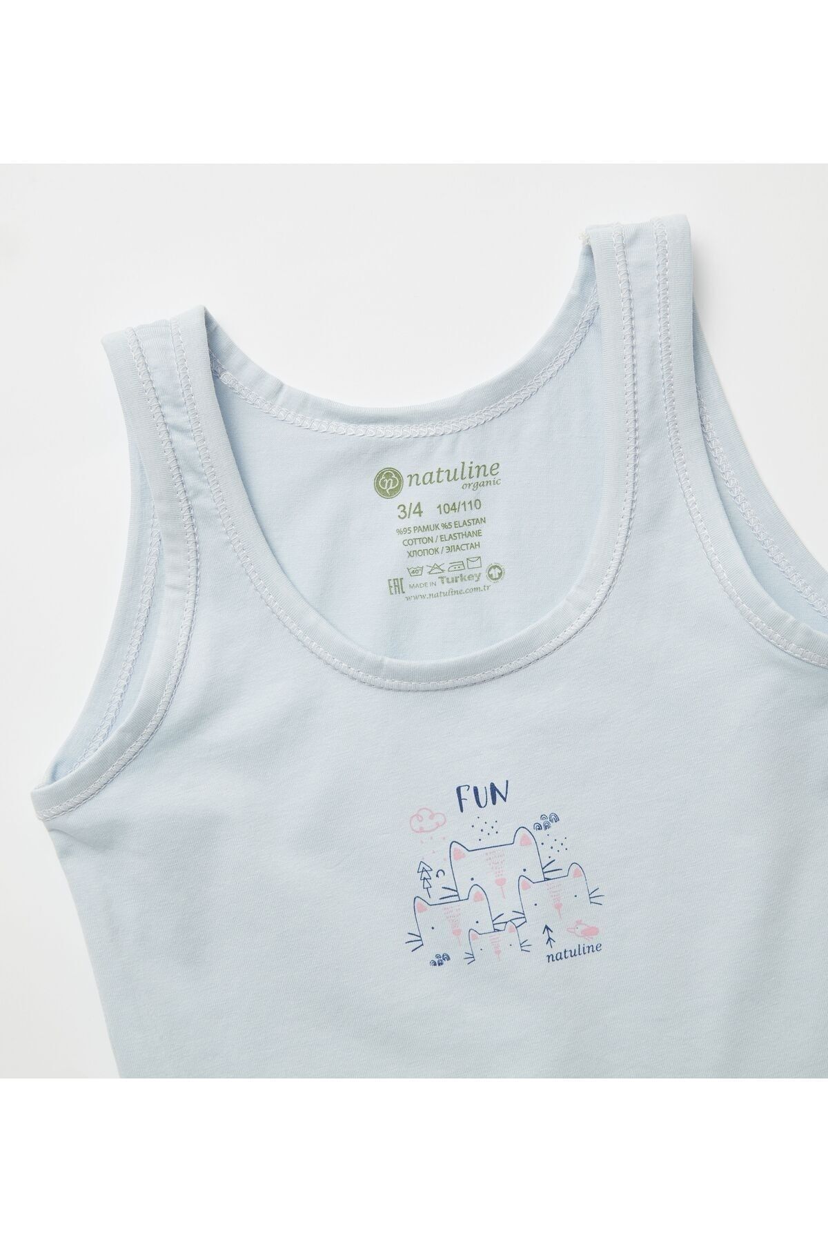 Kız Çocuk Organik Pamuklu Likralı Atlet Fun Cat 4'lü Paket