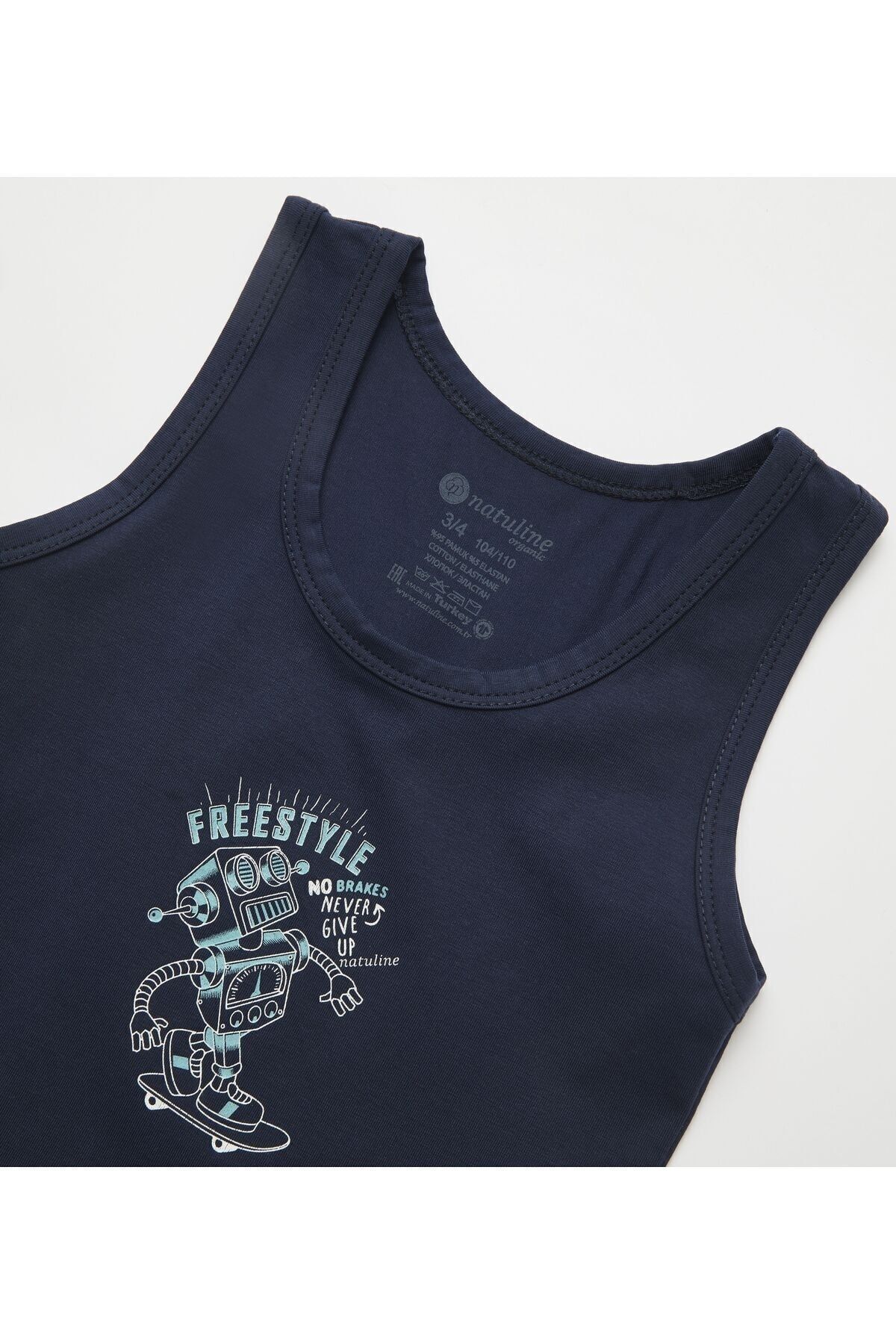 Erkek Çocuk Organik Pamuklu Likralı Atlet Freestyle Robot 4'lü Paket