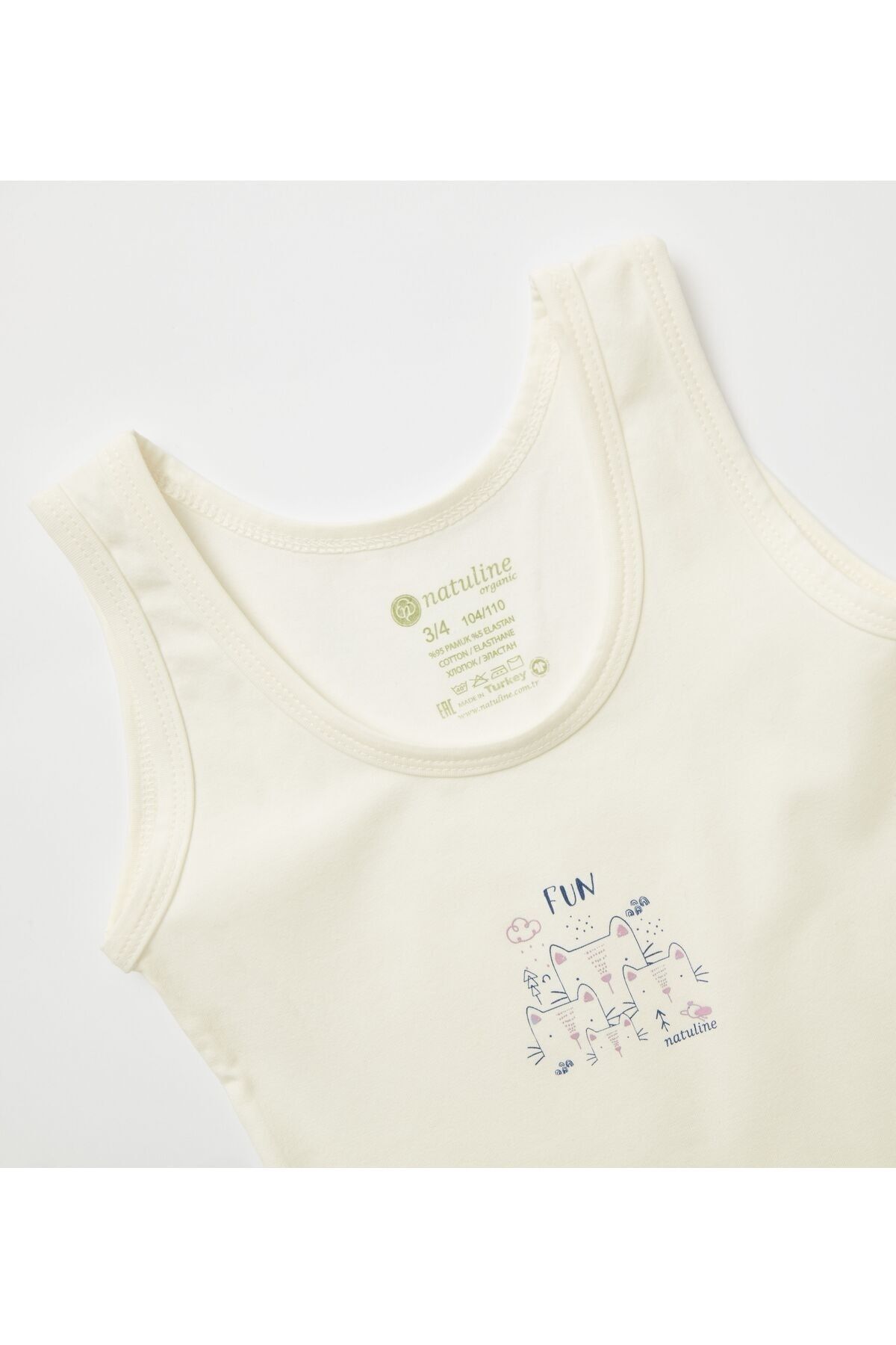 Kız Çocuk Organik Pamuklu Likralı Atlet Fun Cat 4'lü Paket