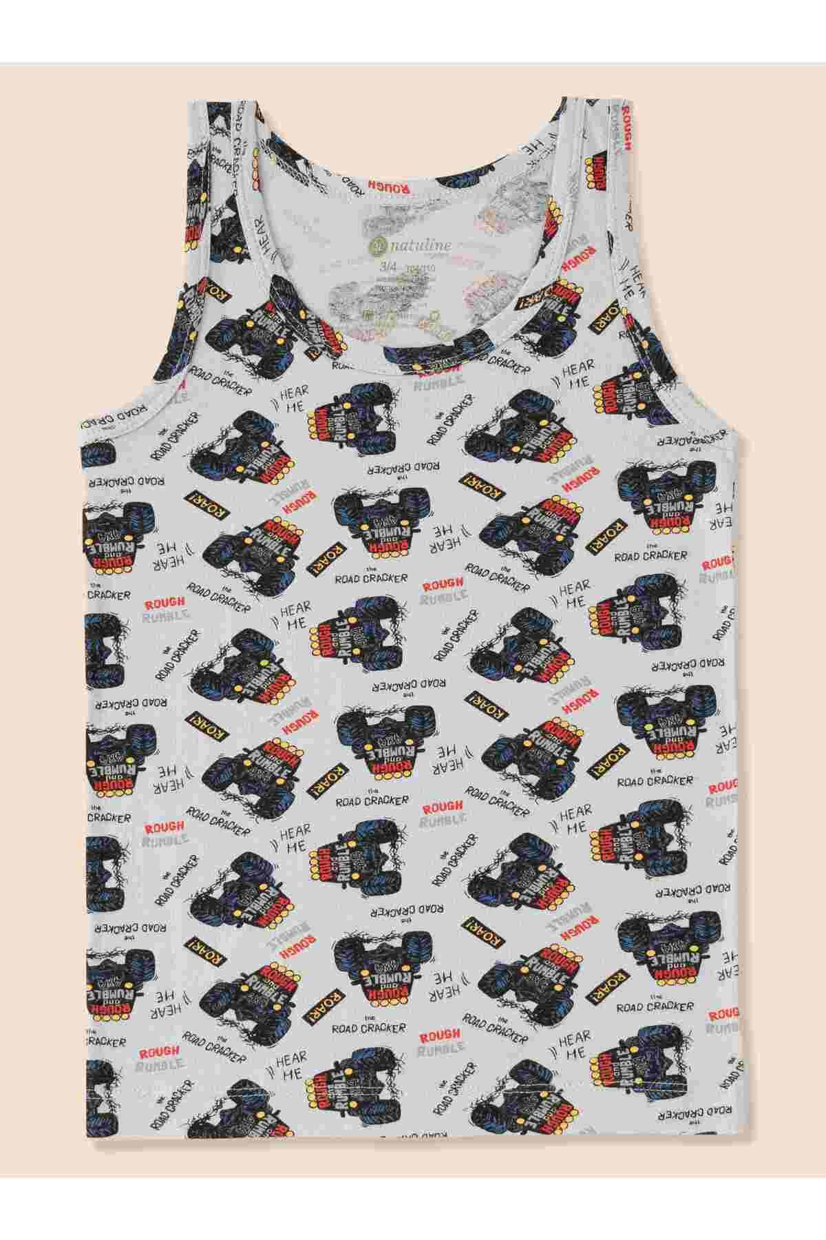 Erkek Çocuk Organik Pamuklu Likralı Atlet Araba Empirme 6'lı Paket