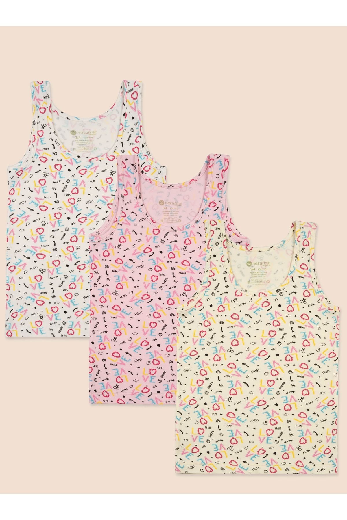 Kız Çocuk Organik Pamuklu likralı Atlet Empirme Love 6'lı Paket