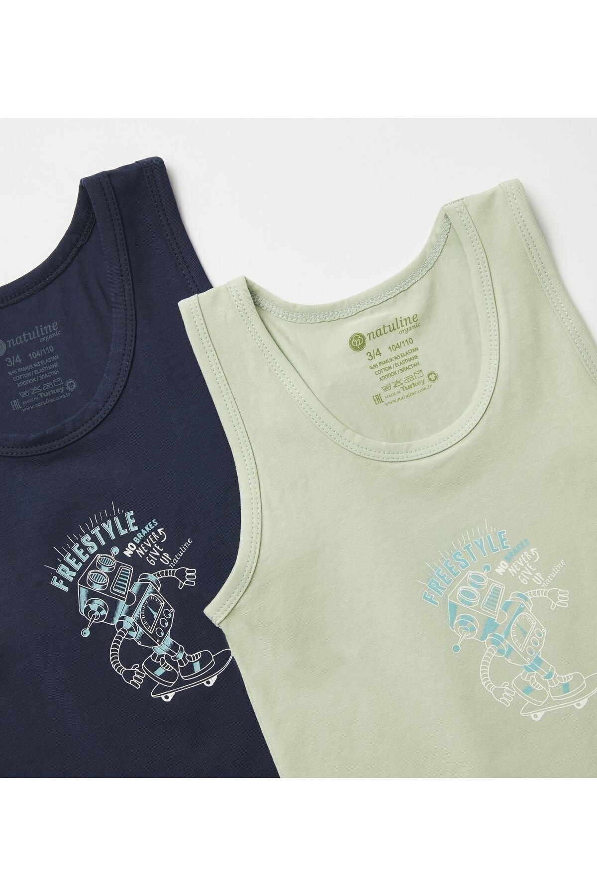 Erkek Çocuk Organik Pamuklu Likralı Atlet Freestyle Robot 4'lü Paket