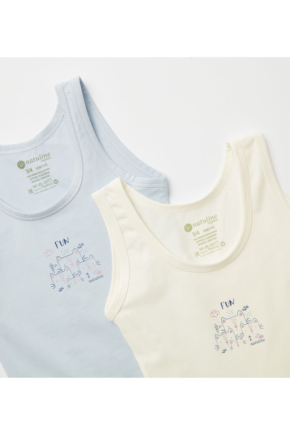 Kız Çocuk Organik Pamuklu Likralı Atlet Fun Cat 4'lü Paket