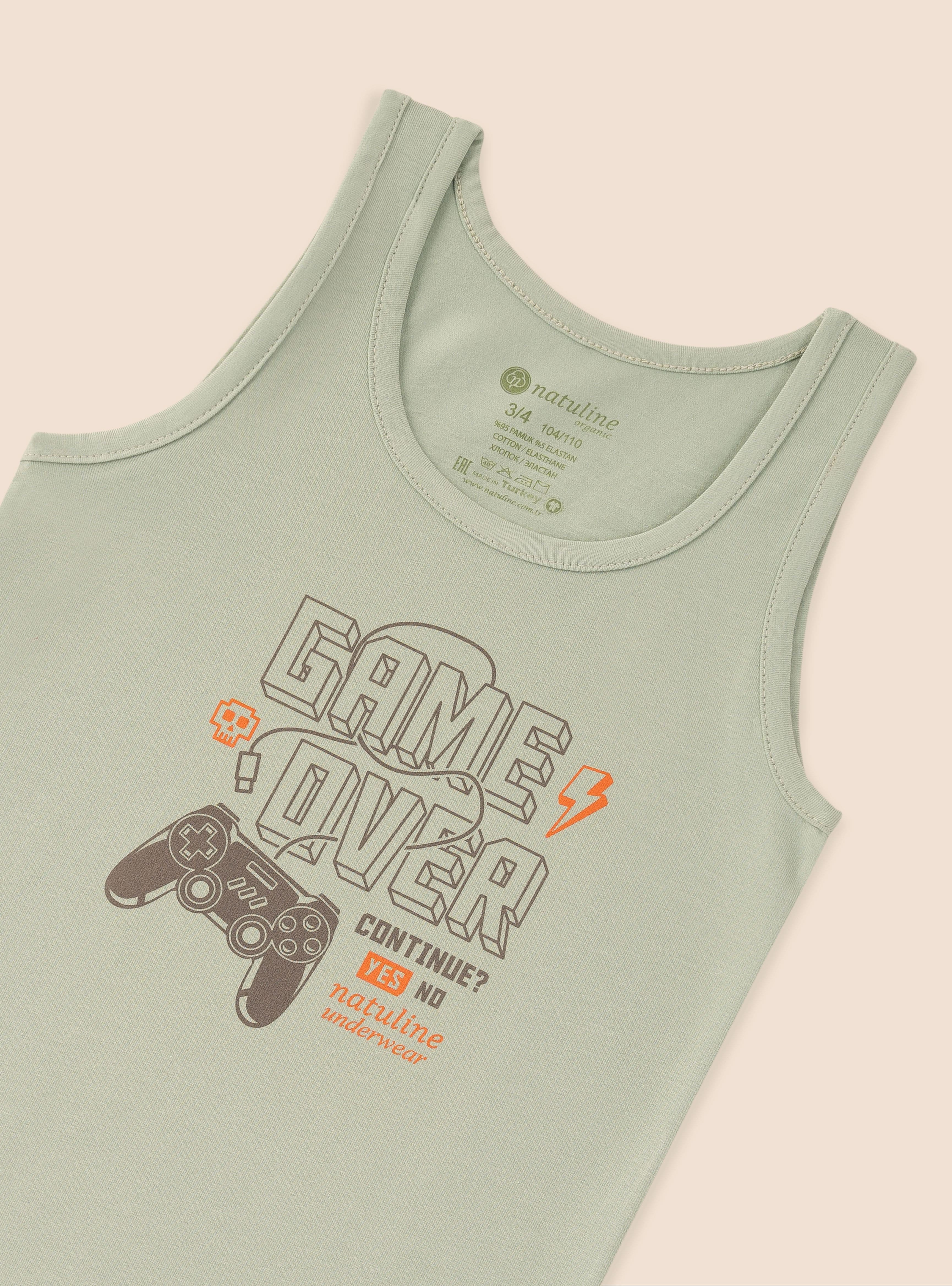 Erkek Çocuk Organik Pamuklu Likralı Atlet Game Over 3'lü Paket