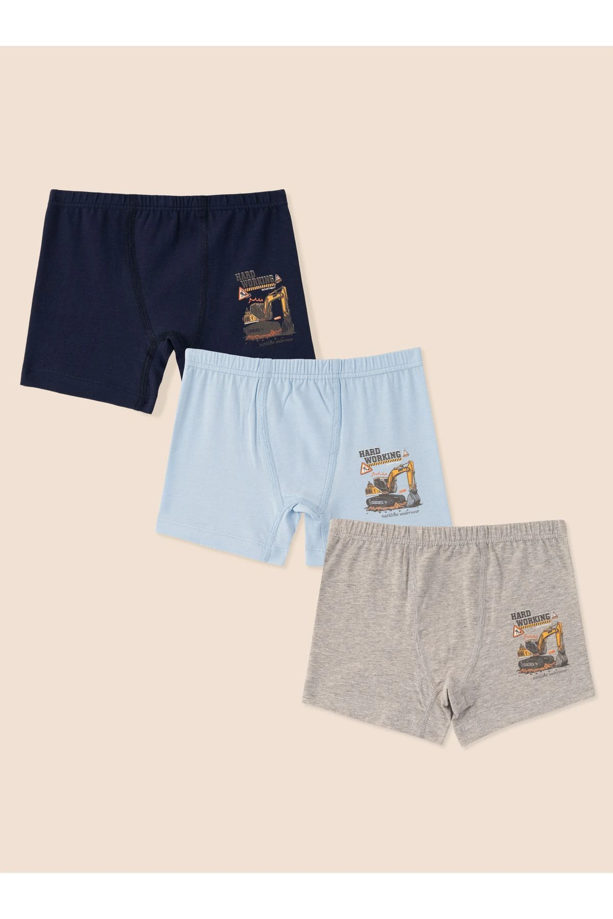 Erkek Çocuk Organik Pamuklu Likralı Boxer Hard Working 6'lı Paket