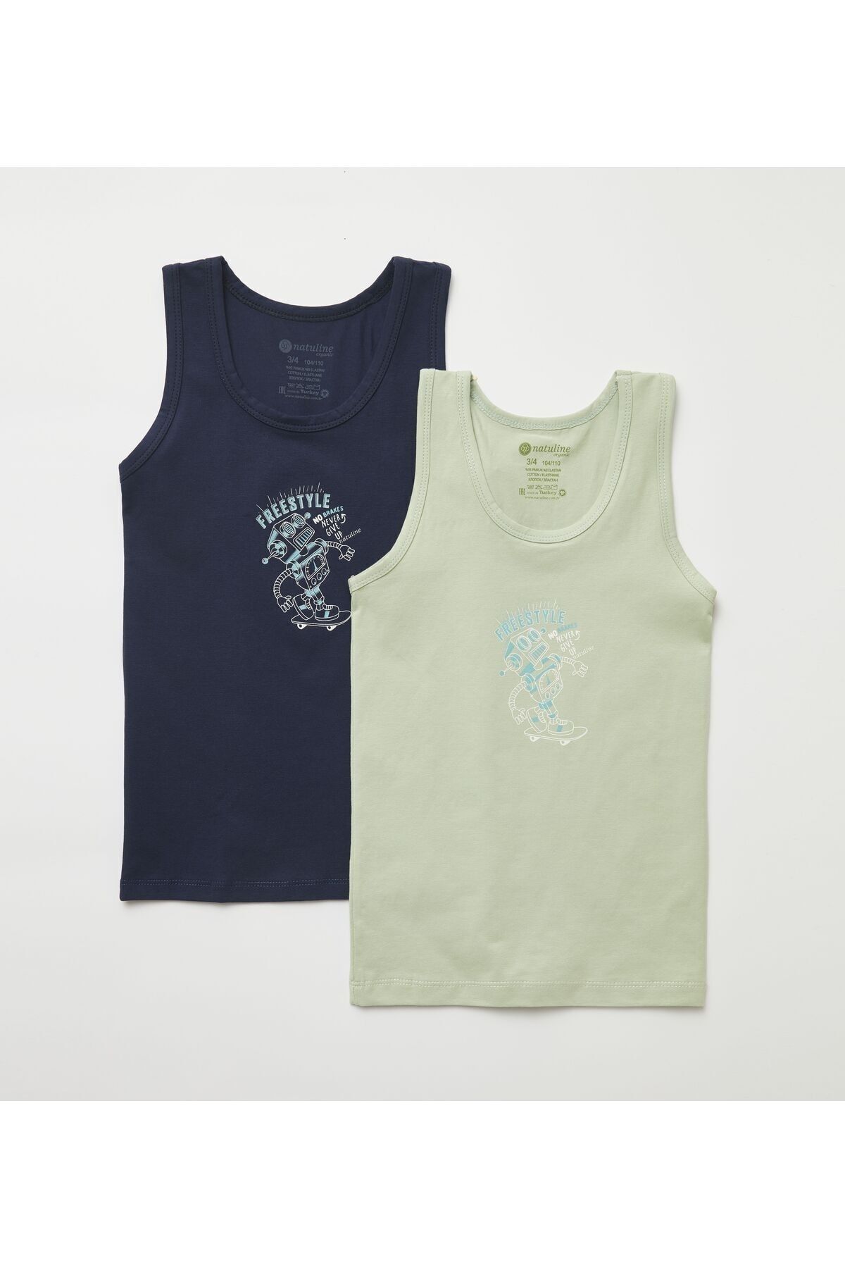 Erkek Çocuk Organik Pamuklu Likralı Atlet Freestyle Robot 4'lü Paket