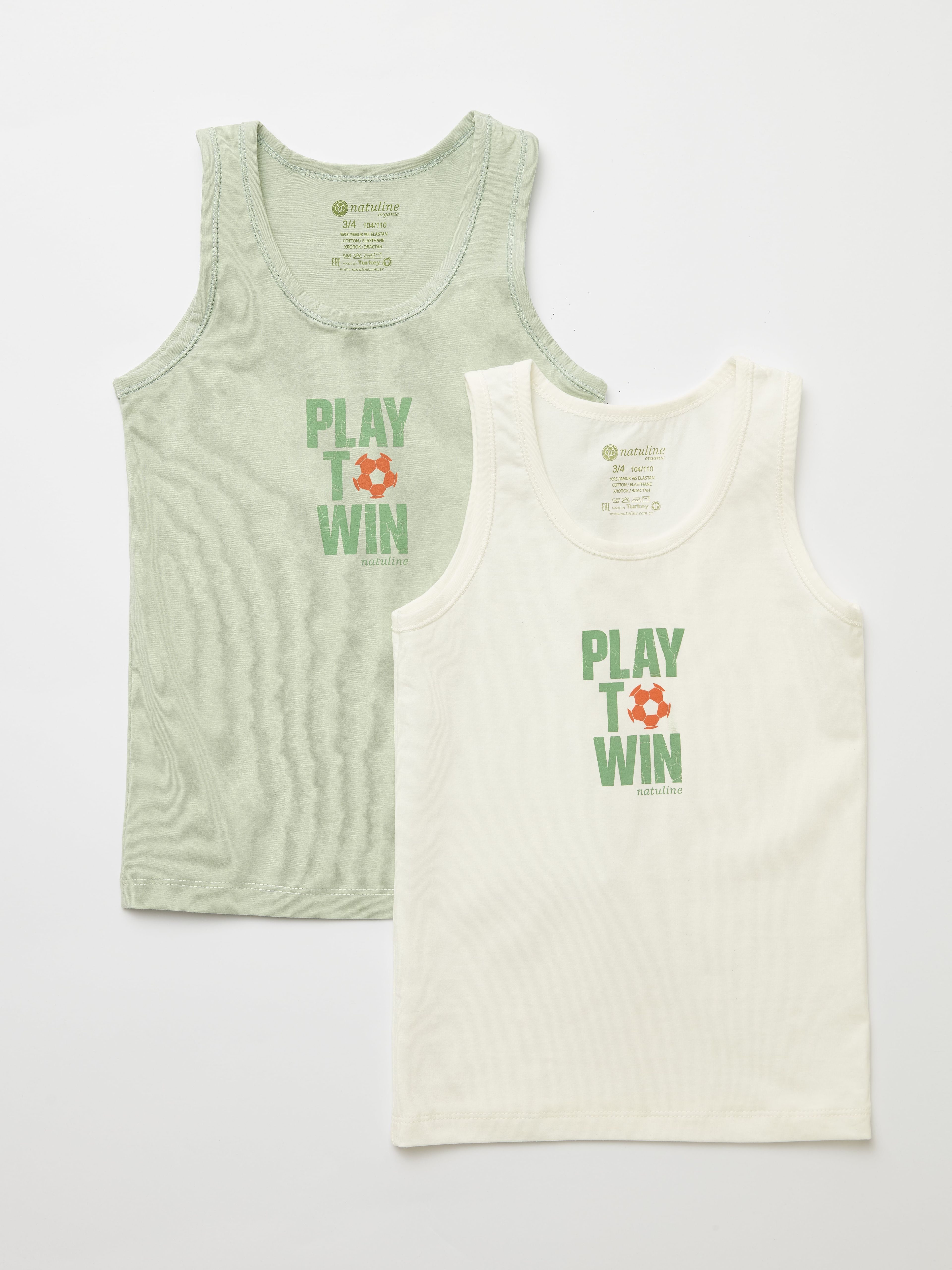 Erkek Çocuk Organik Pamuklu Likralı Atlet Play To Win 2'li Paket