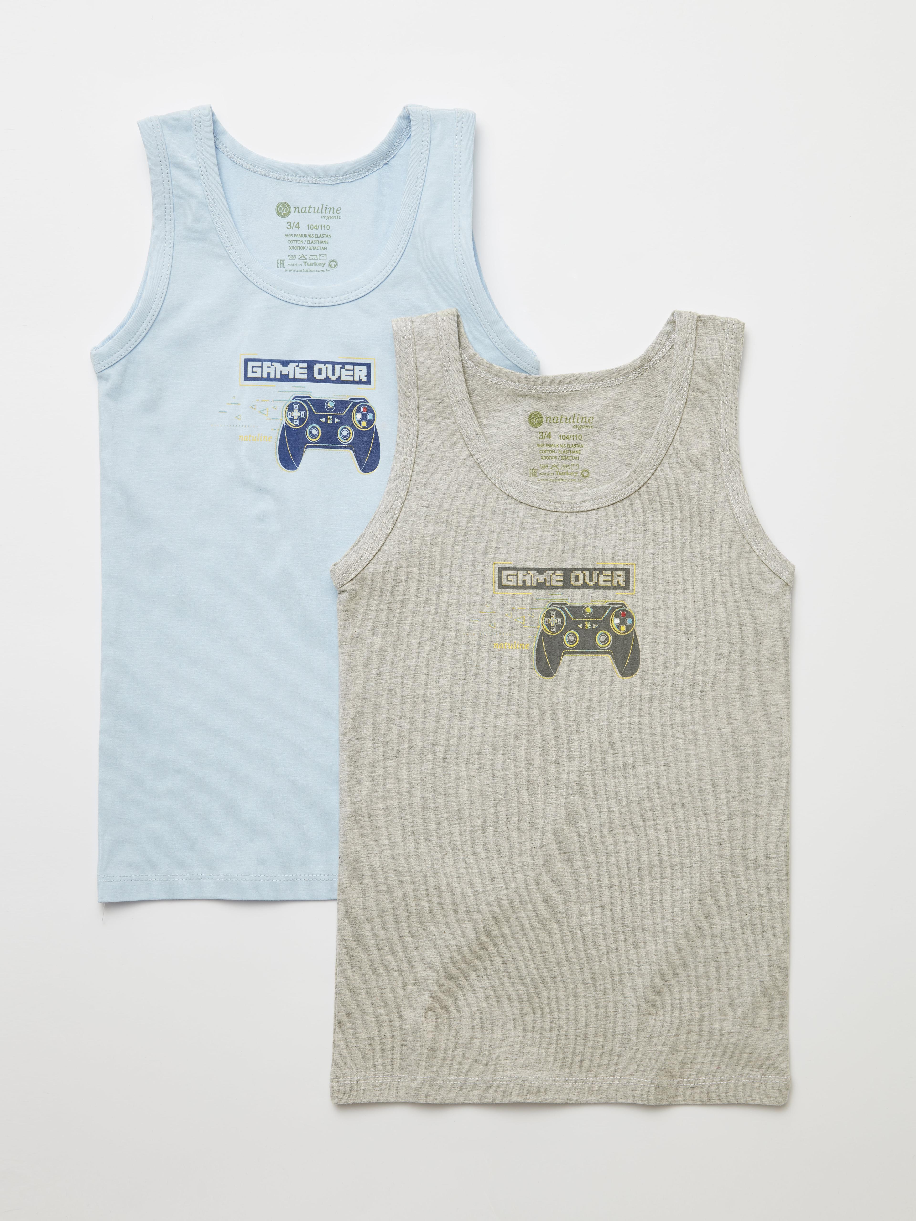 Erkek Çocuk Organik Pamuklu Likralı Atlet Game Over 2'li Paket