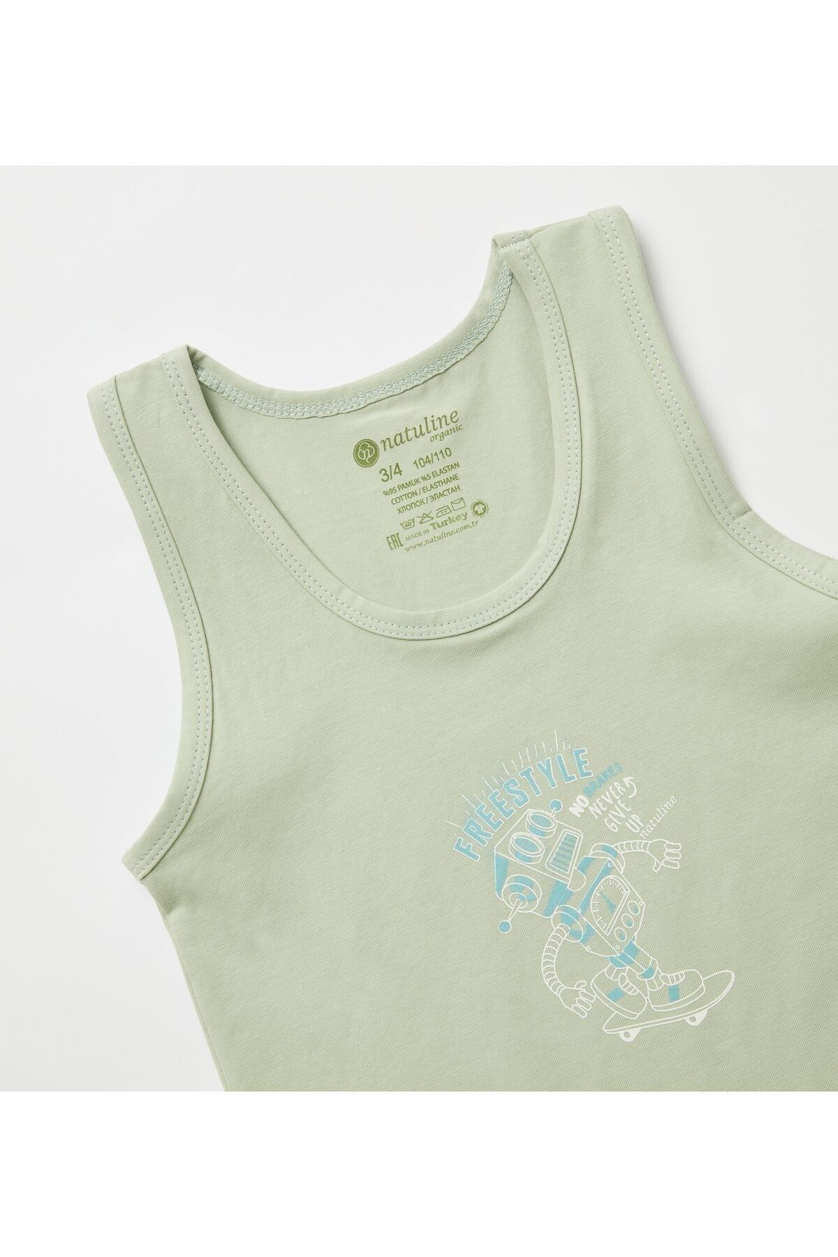 Erkek Çocuk Organik Pamuklu Likralı Atlet Freestyle Robot 4'lü Paket