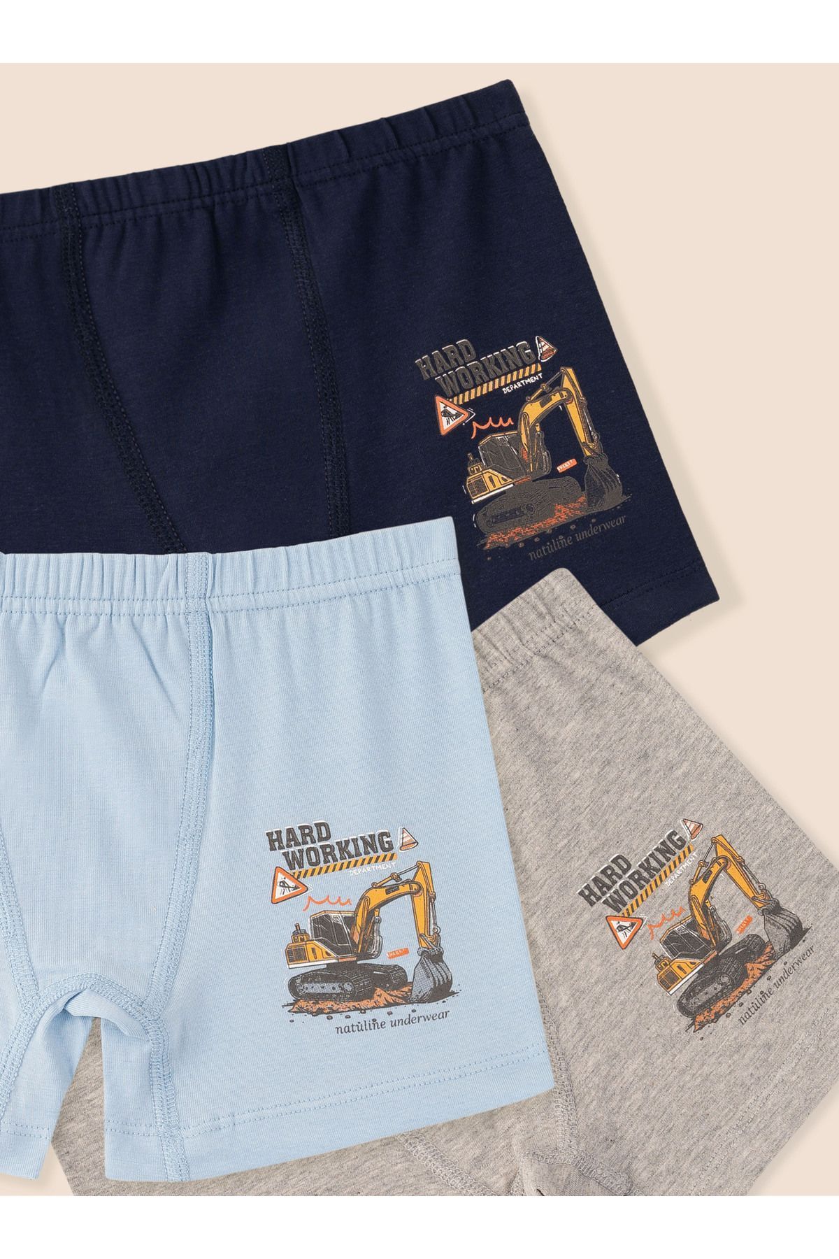 Erkek Çocuk Organik Pamuklu Likralı Boxer Hard Working 6'lı Paket