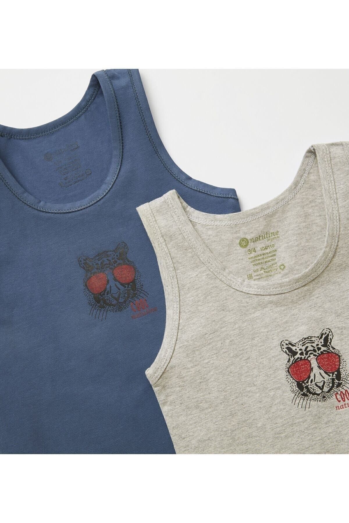 Erkek Çocuk Organik Pamuklu Likralı Atlet Cool Tiger 4'lü Paket