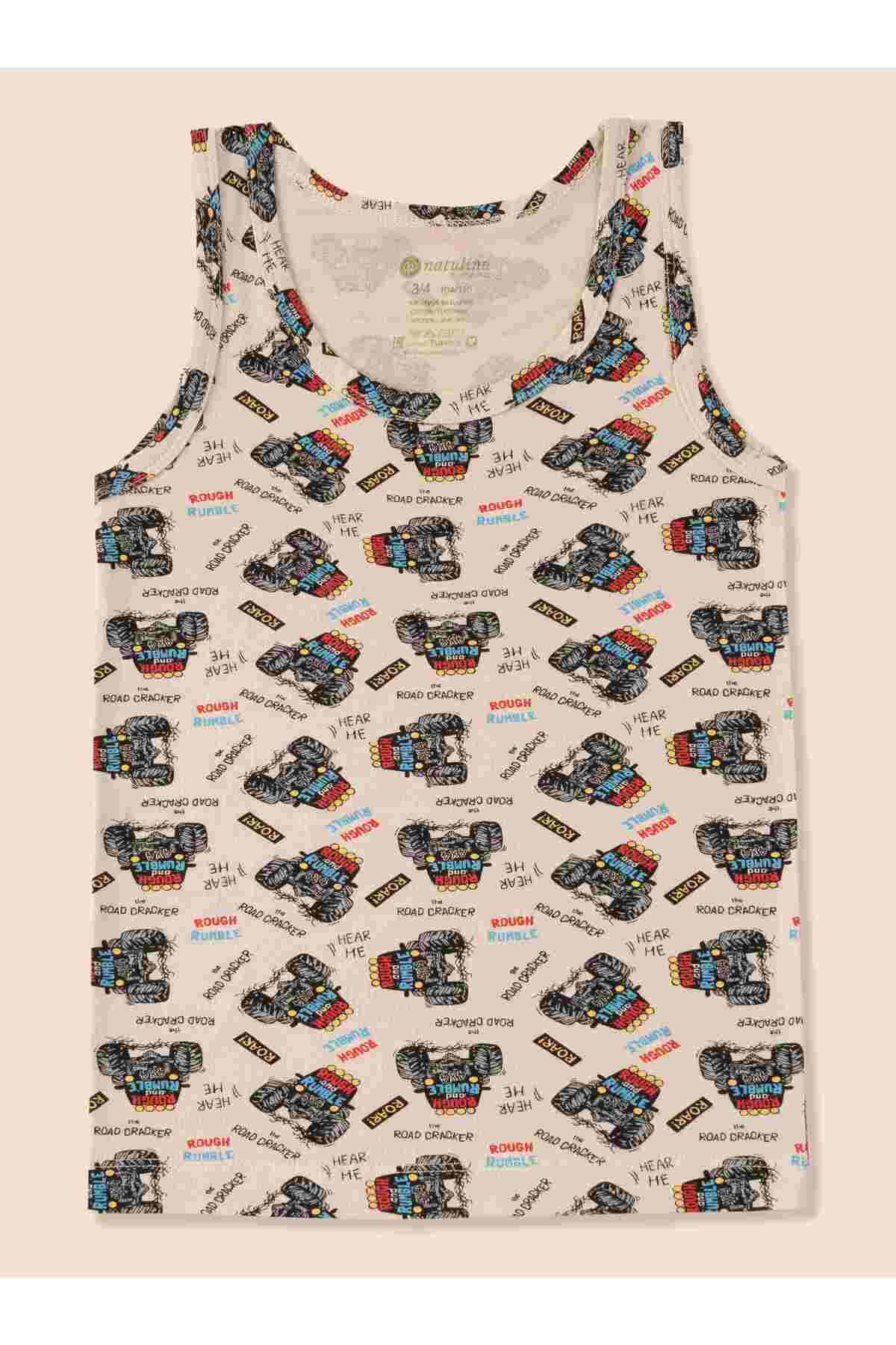 Erkek Çocuk Organik Pamuklu Likralı Atlet Araba Empirme 6'lı Paket