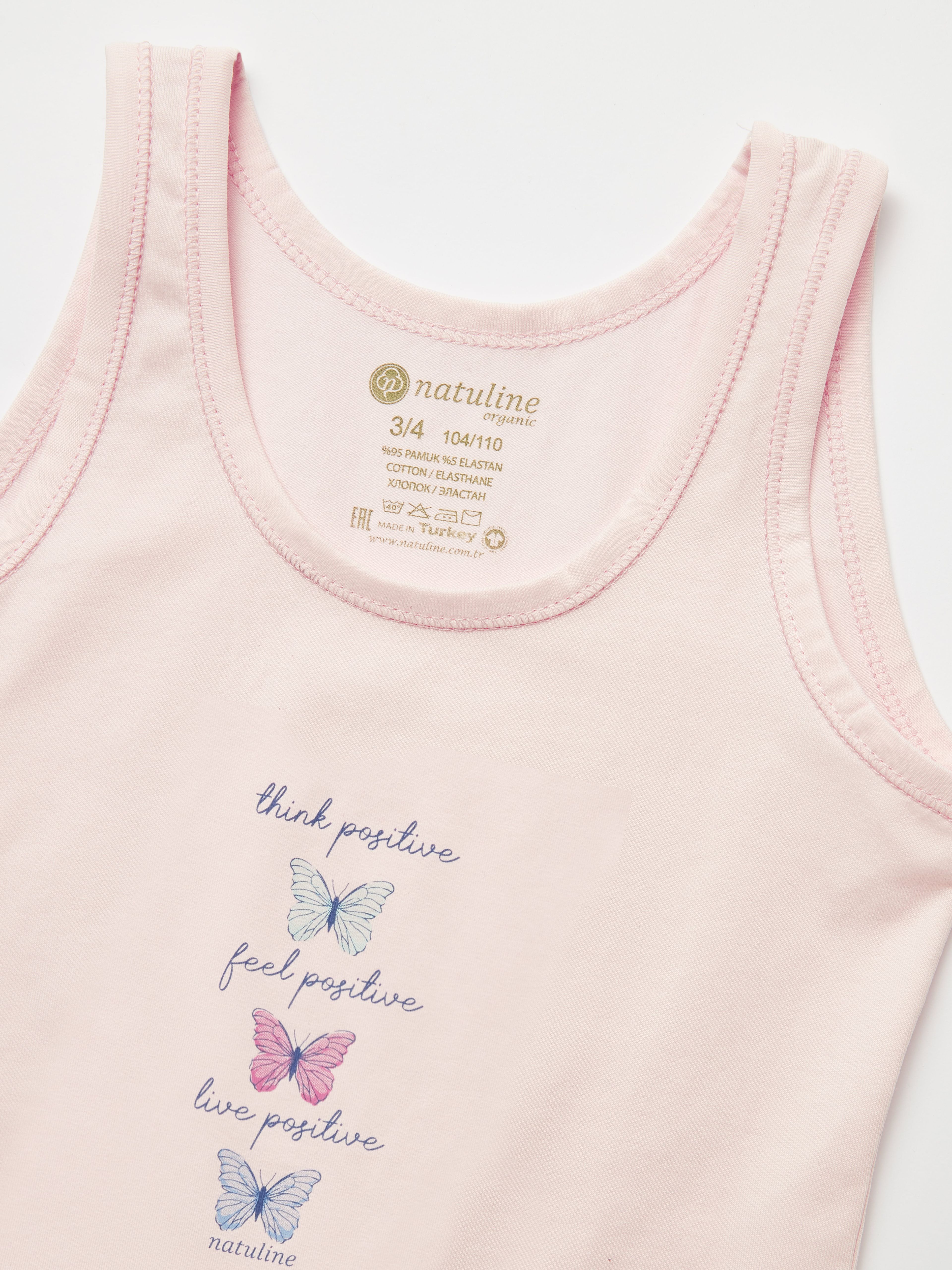 Kız Çocuk Organik Pamuklu Likralı Atlet Butterfly 2'li Paket