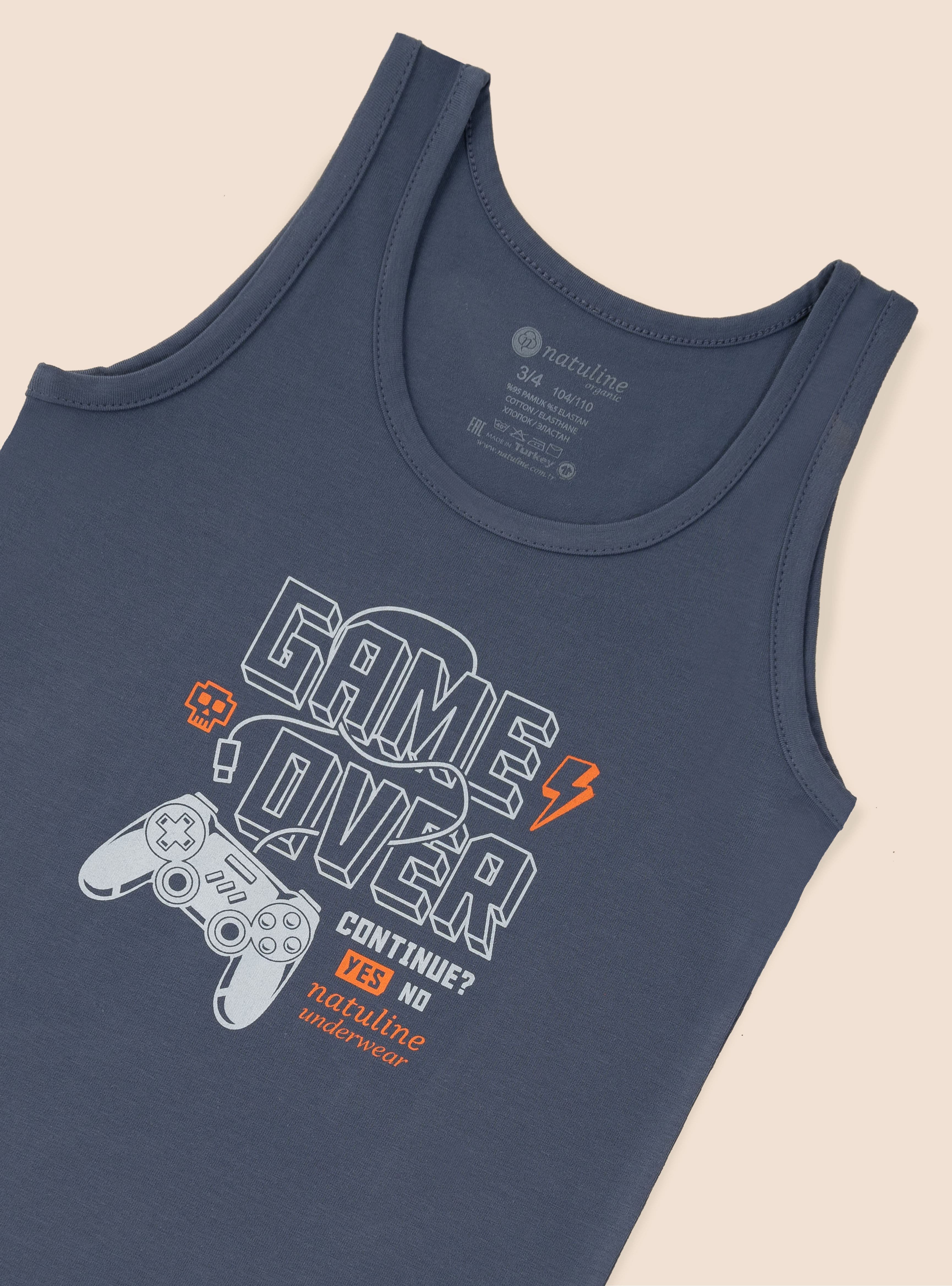 Erkek Çocuk Organik Pamuklu Likralı Atlet Game Over 3'lü Paket