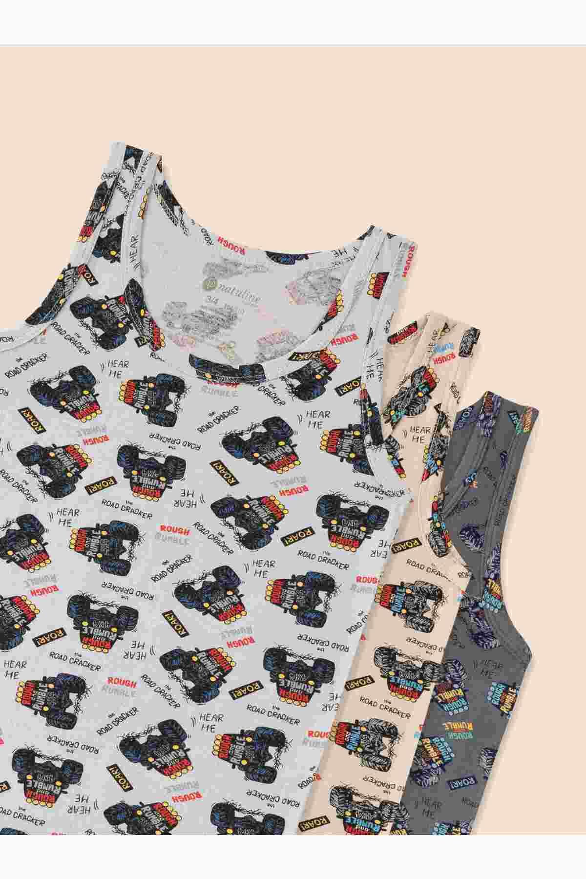 Erkek Çocuk Organik Pamuklu Likralı Atlet Araba Empirme 6'lı Paket