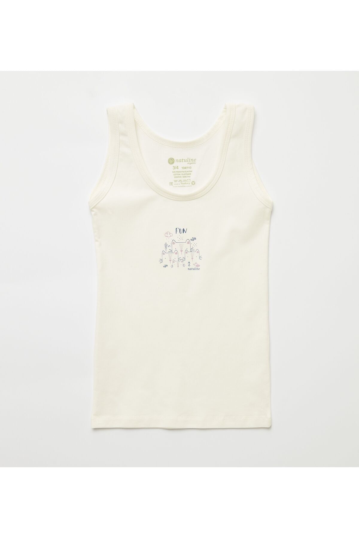 Kız Çocuk Organik Pamuklu Likralı Atlet Fun Cat 4'lü Paket