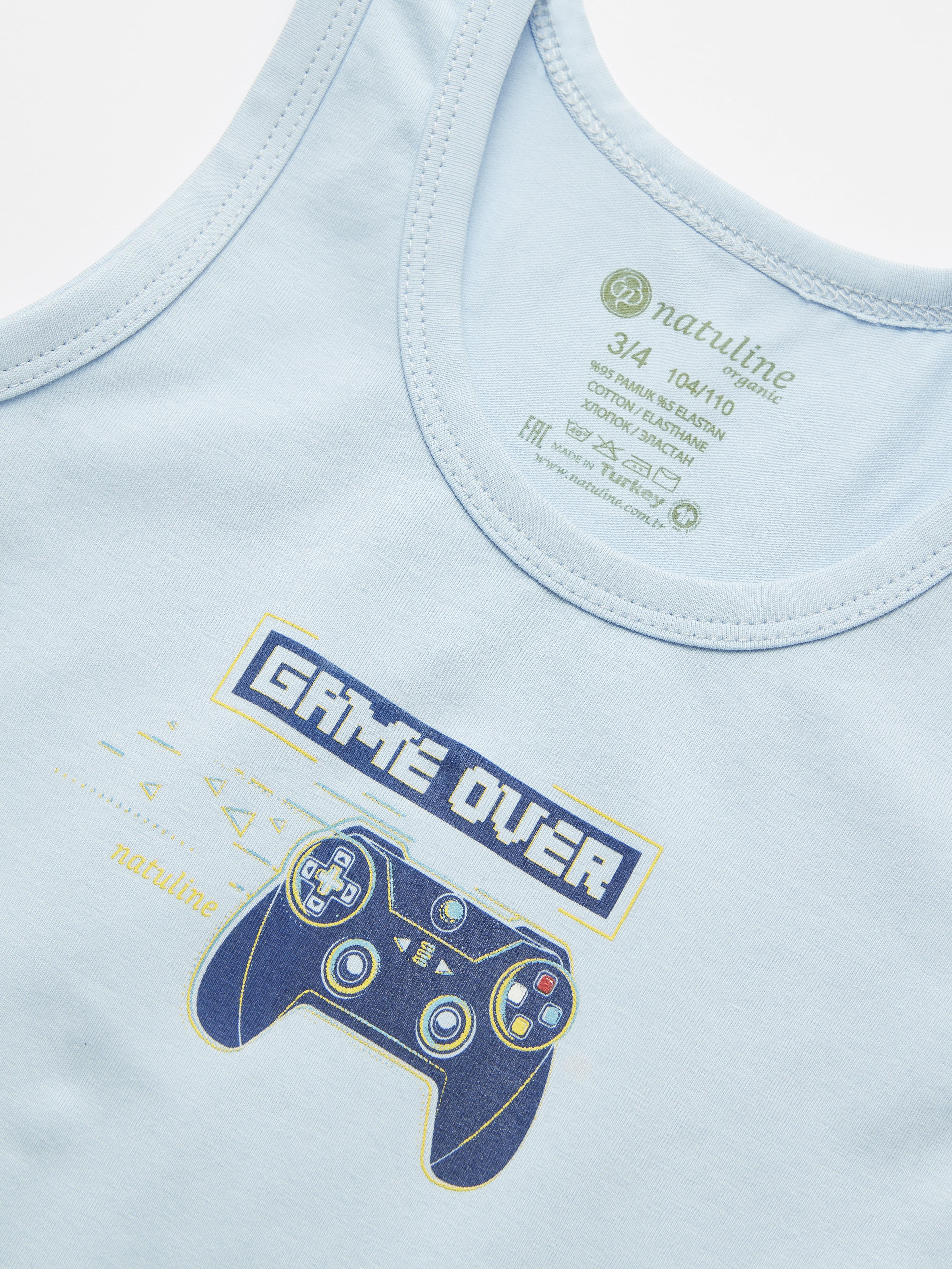 Erkek Çocuk Organik Pamuklu Likralı Atlet Game Over 2'li Paket