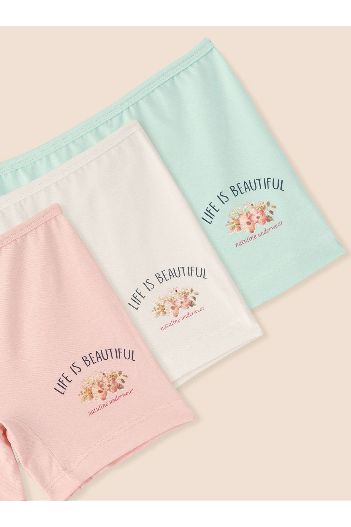 Kız Çocuk Organik Pamuklu Likralı Boxer Life İs Beautiful 6'lı Paket