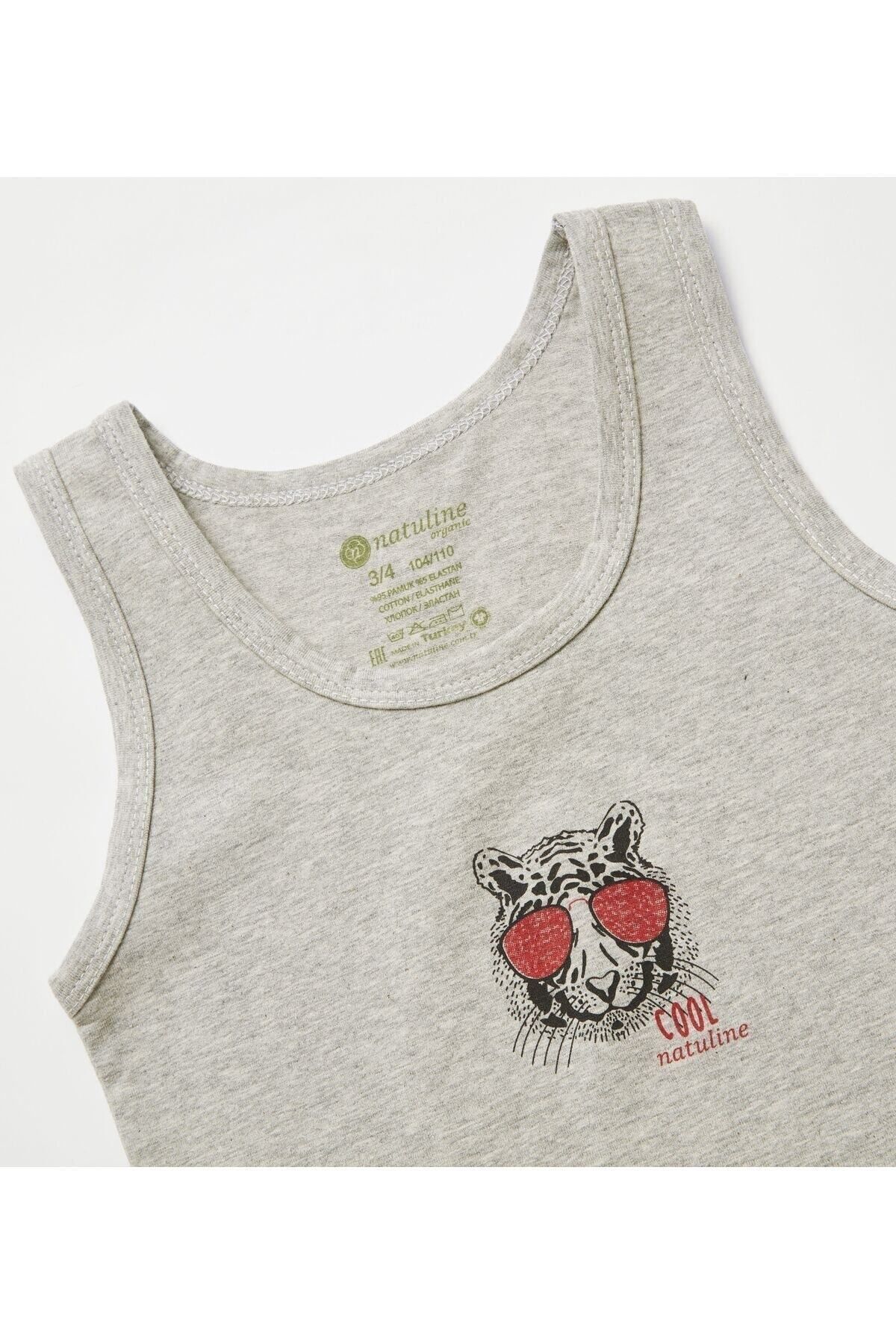 Erkek Çocuk Organik Pamuklu Likralı Atlet Cool Tiger 4'lü Paket