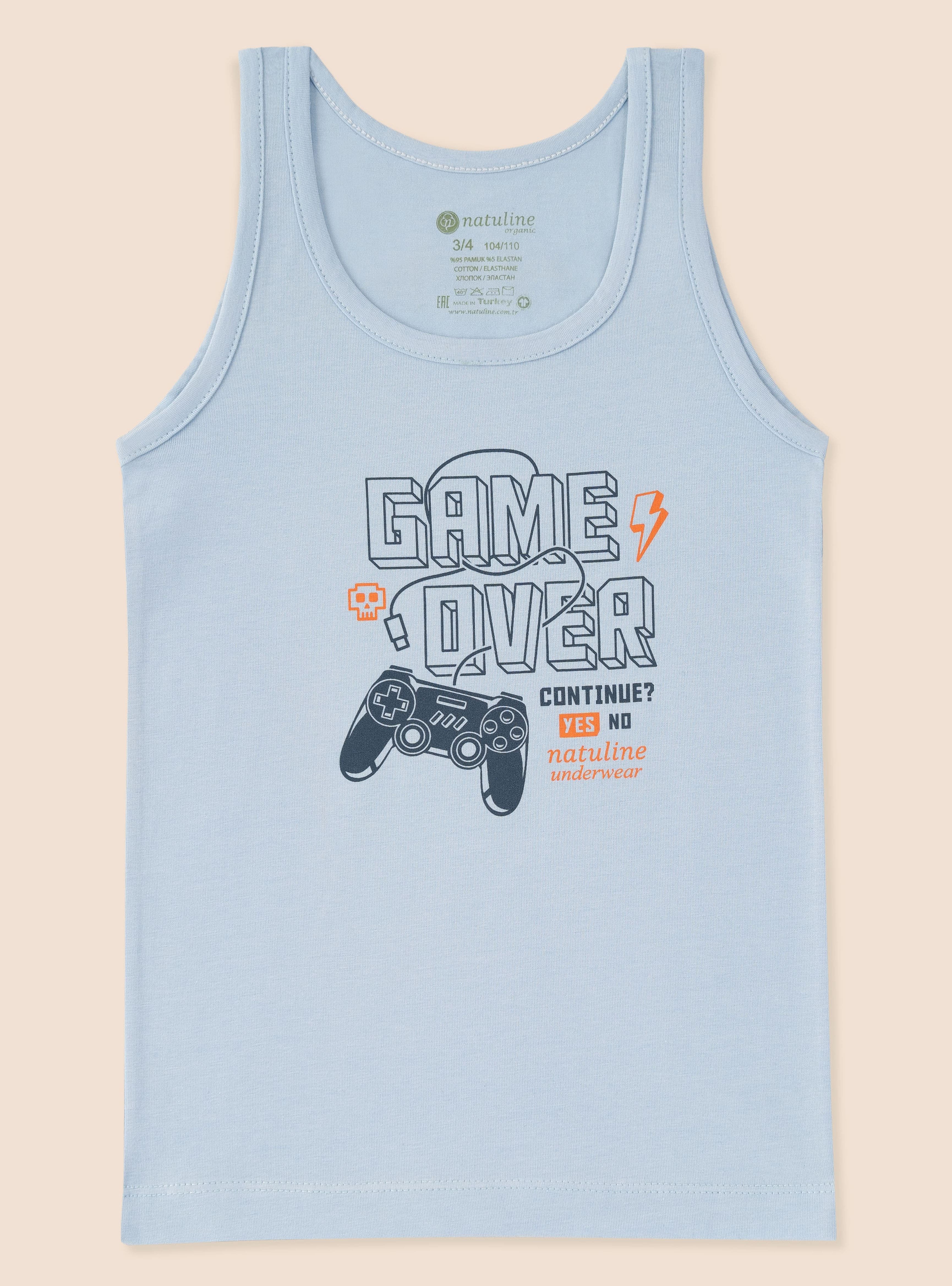 Erkek Çocuk Organik Pamuklu Likralı Atlet Game Over 3'lü Paket