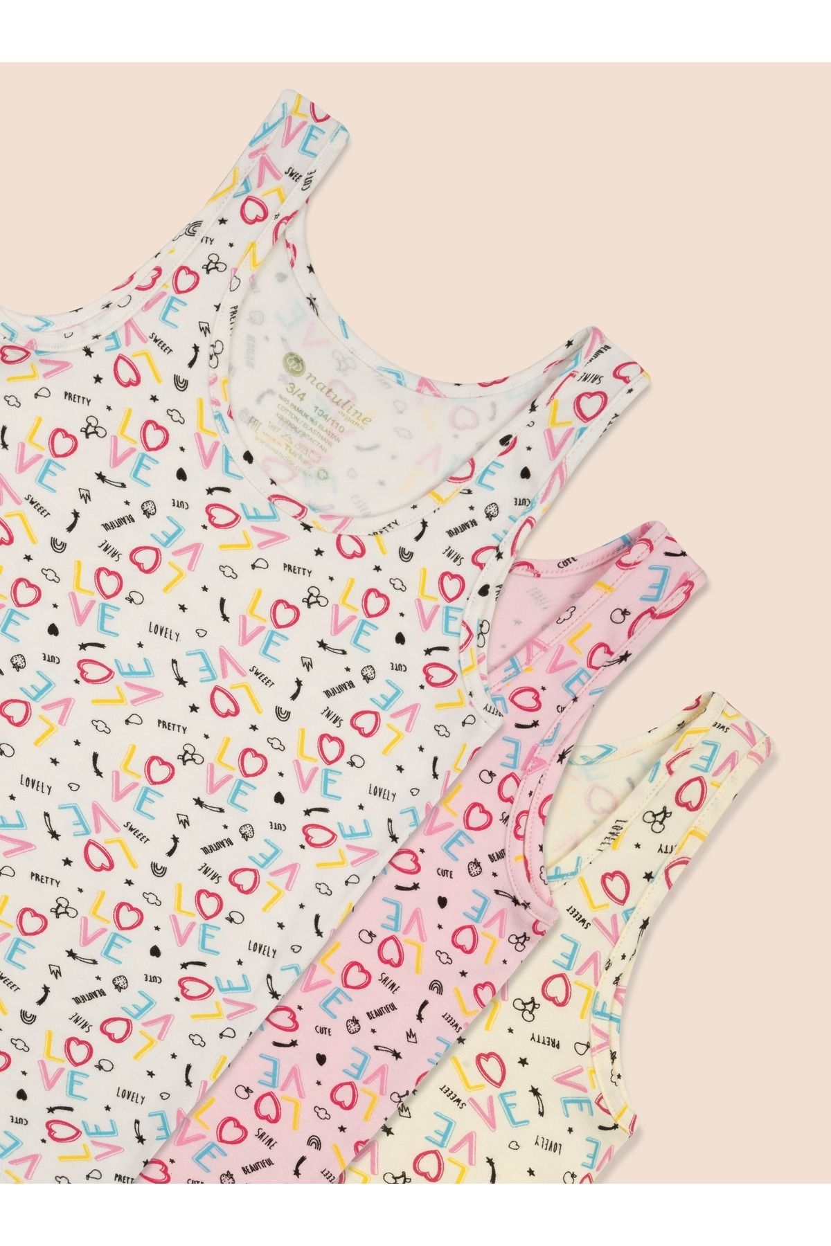 Kız Çocuk Organik Pamuklu likralı Atlet Empirme Love 6'lı Paket
