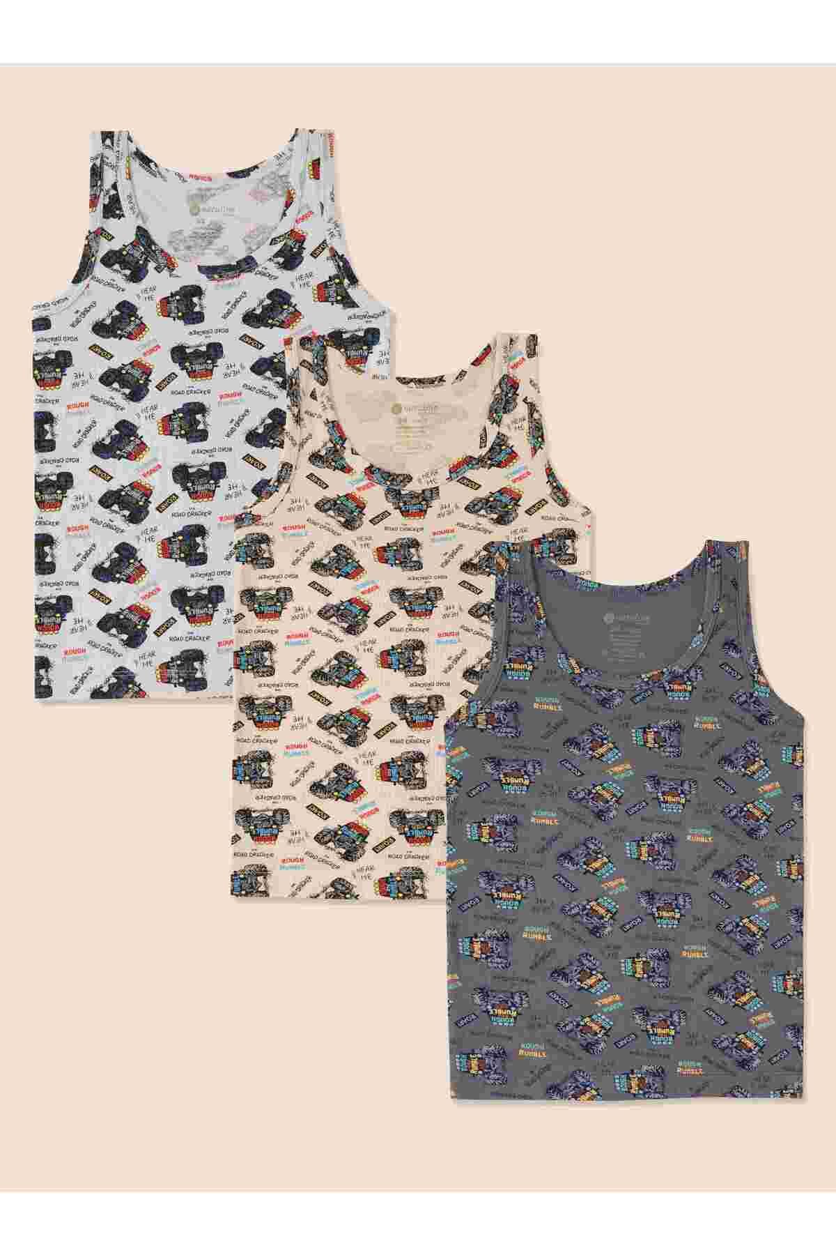 Erkek Çocuk Organik Pamuklu Likralı Atlet Araba Empirme 6'lı Paket