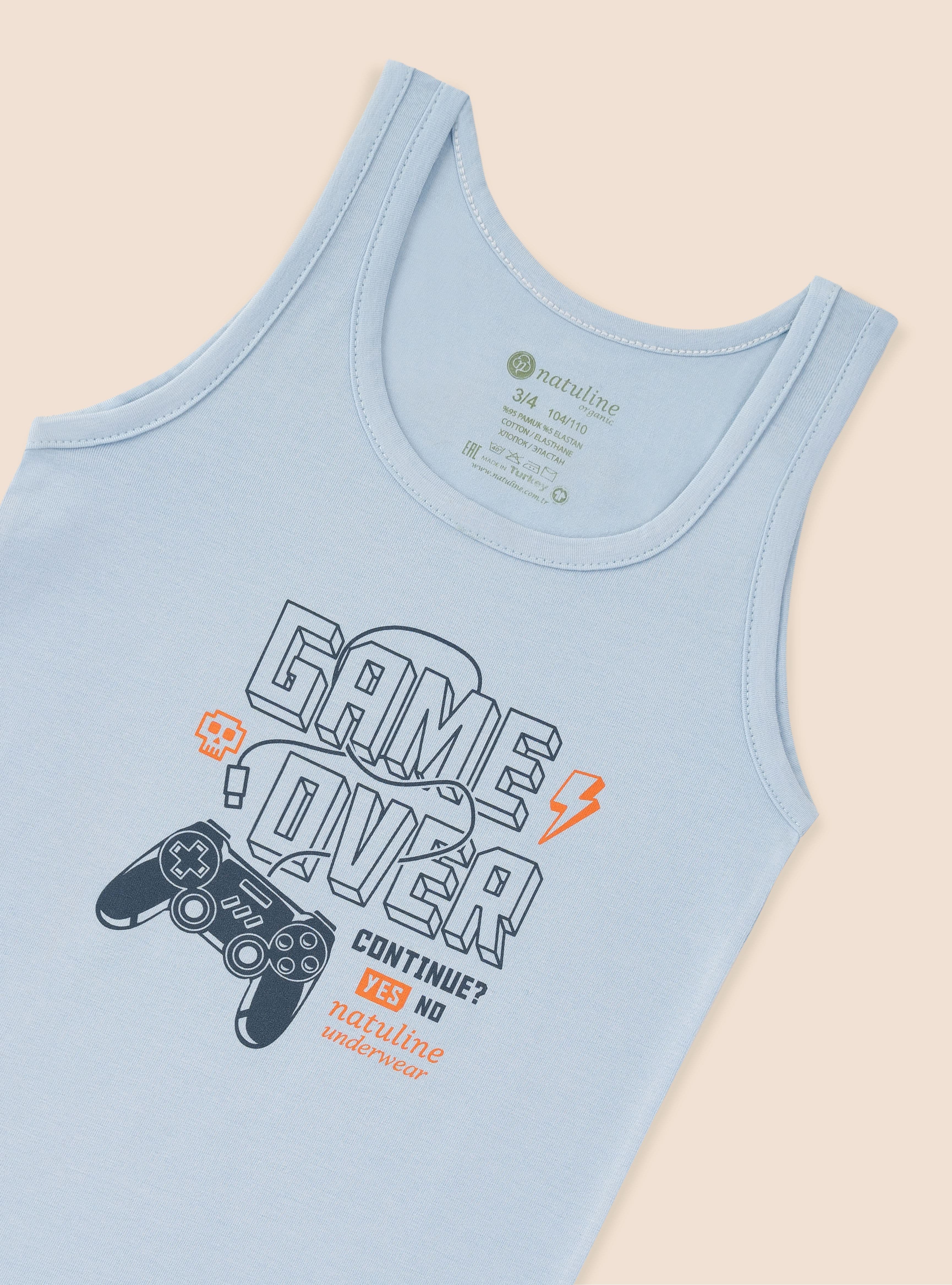 Erkek Çocuk Organik Pamuklu Likralı Atlet Game Over 3'lü Paket
