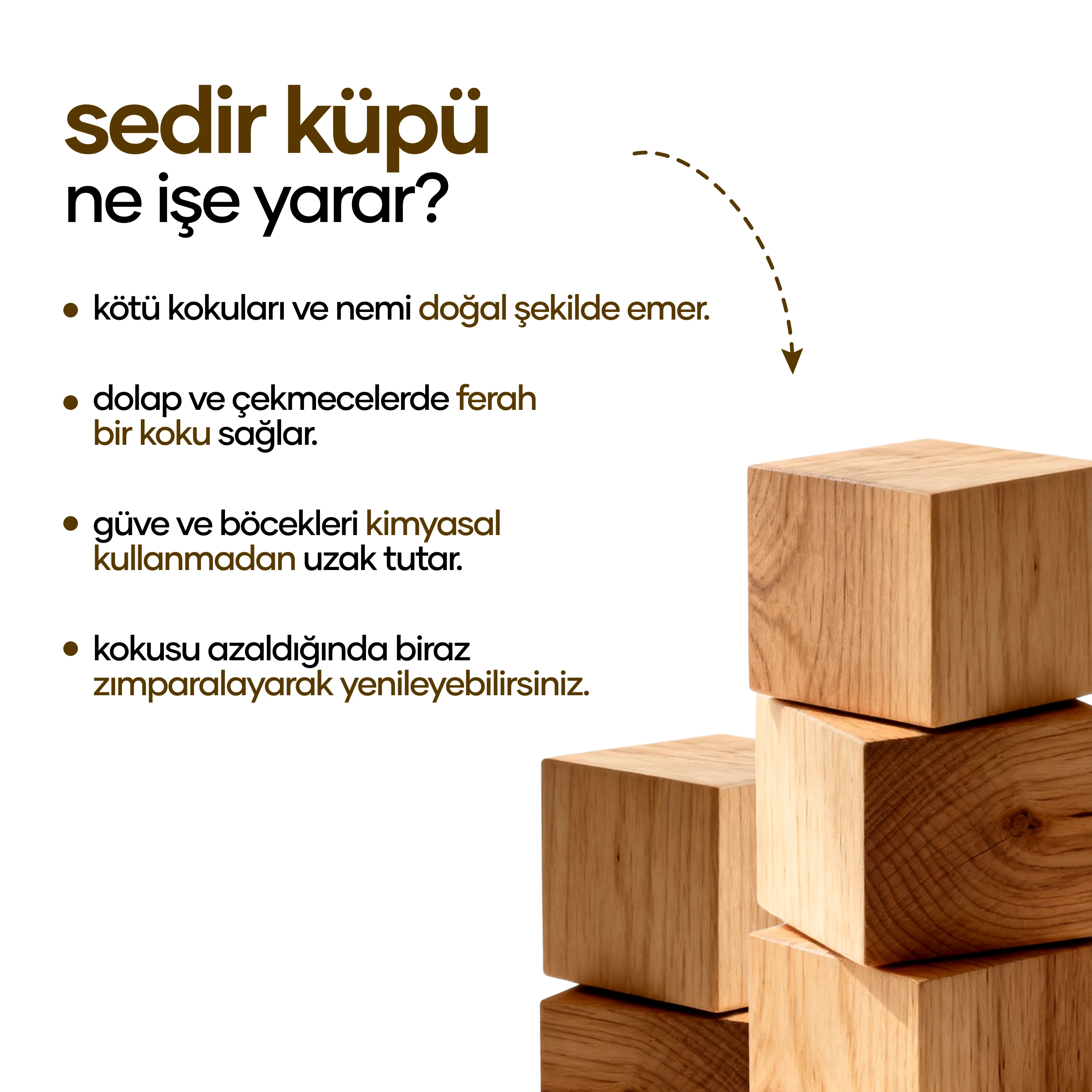 Doğal Güve Kovucu Sedir Küp Doğal Naftalin Alternatifi