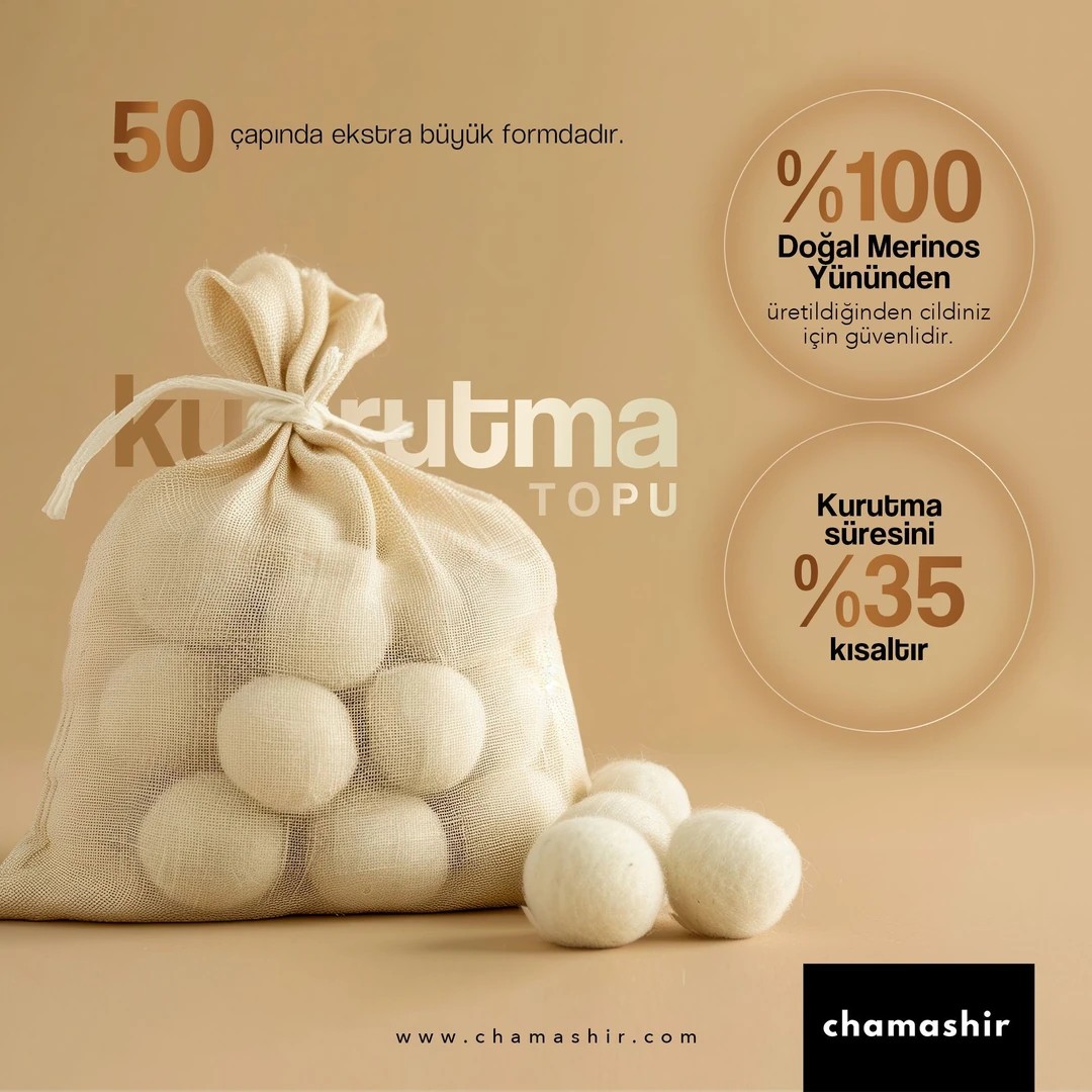 4'lü Kurutma Makinesi Topu - %100 Doğal Merinos Yünü 