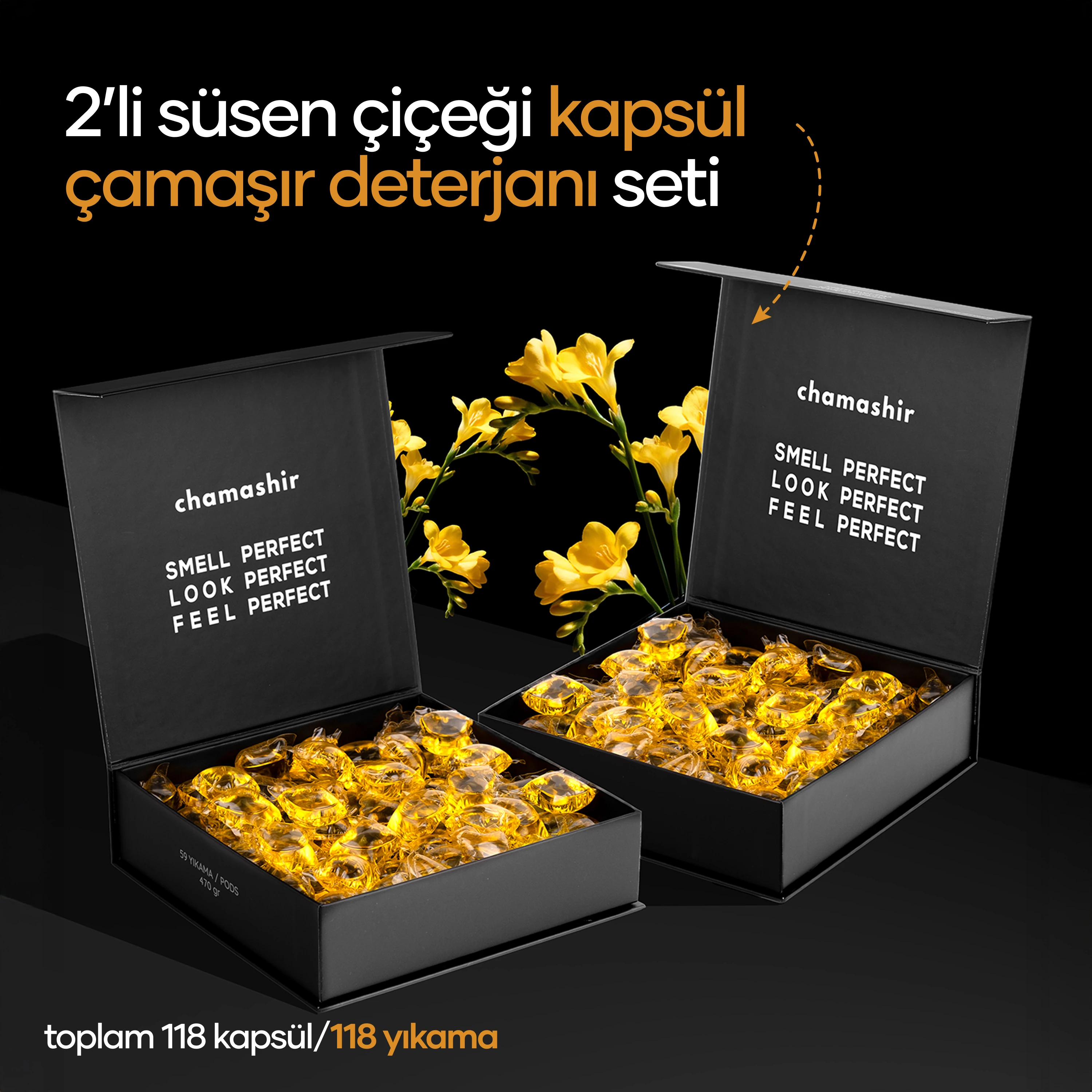 2'li Freesia (Süsen Çiçeği) Kapsül Çamaşır Deterjanı Seti (59 yıkama) - Renkliler ve Beyazlar İçin