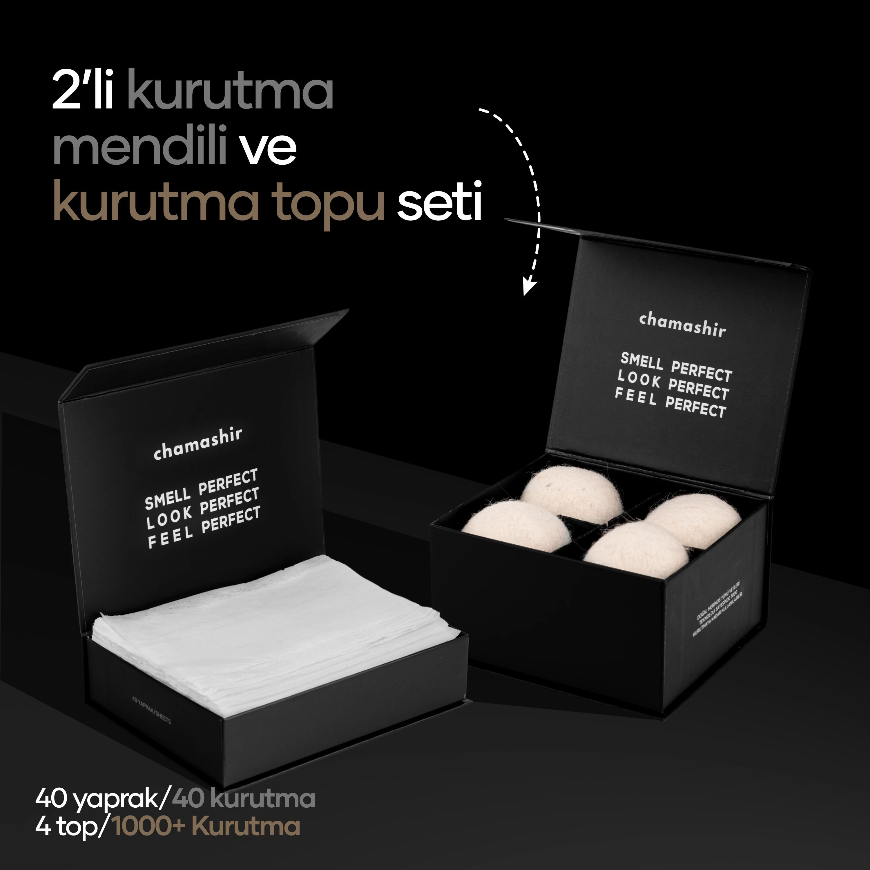 4'lü Doğal Yün Kurutma Topu ve Kurutma Mendili Seti