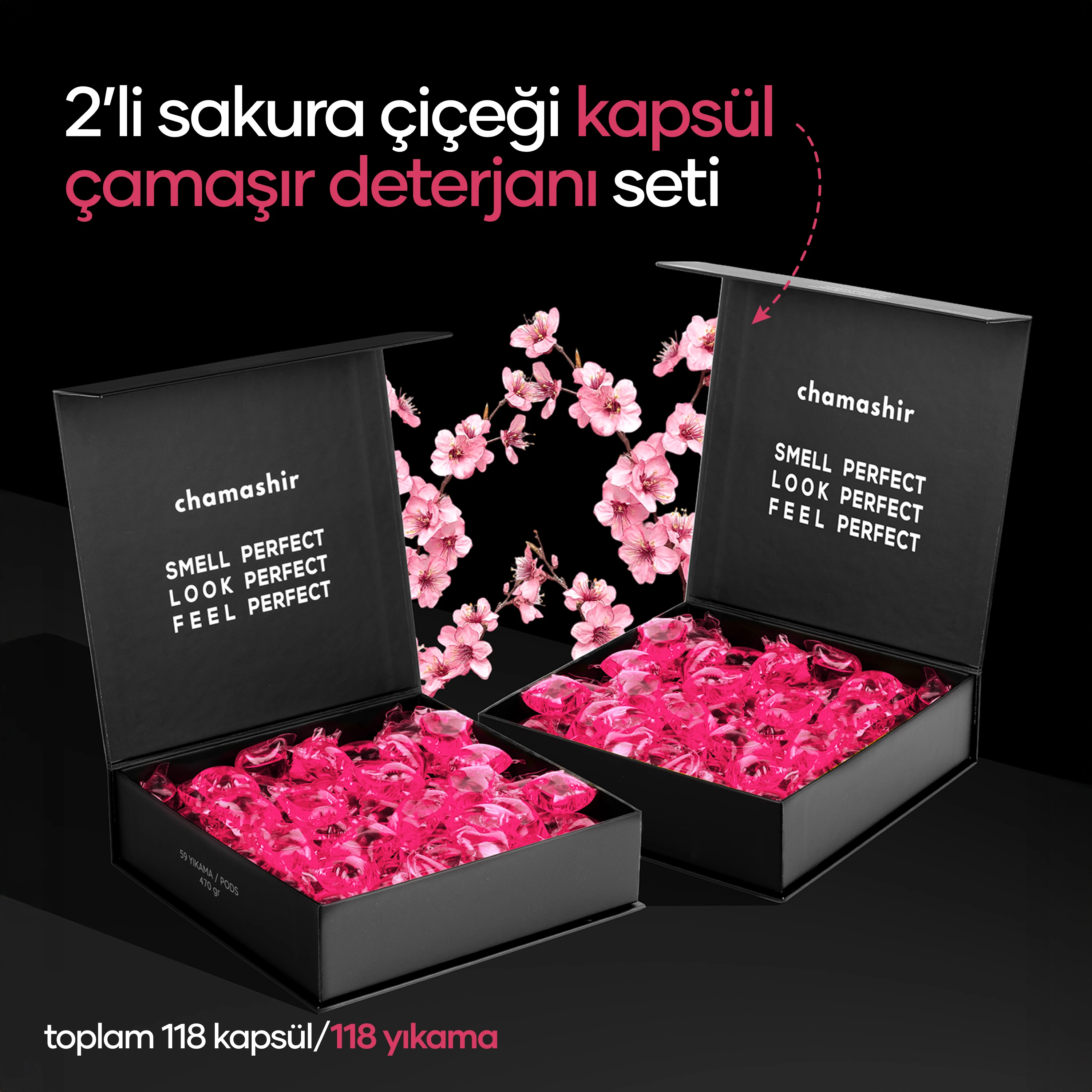 2'li Set Japanese Sakura Kokulu Kapsül Çamaşır Deterjanı (59 Yıkama) - Renkliler ve Beyazlar İçin