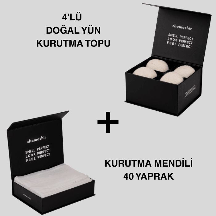 4'lü Doğal Yün Kurutma Topu ve Kurutma Mendili Seti