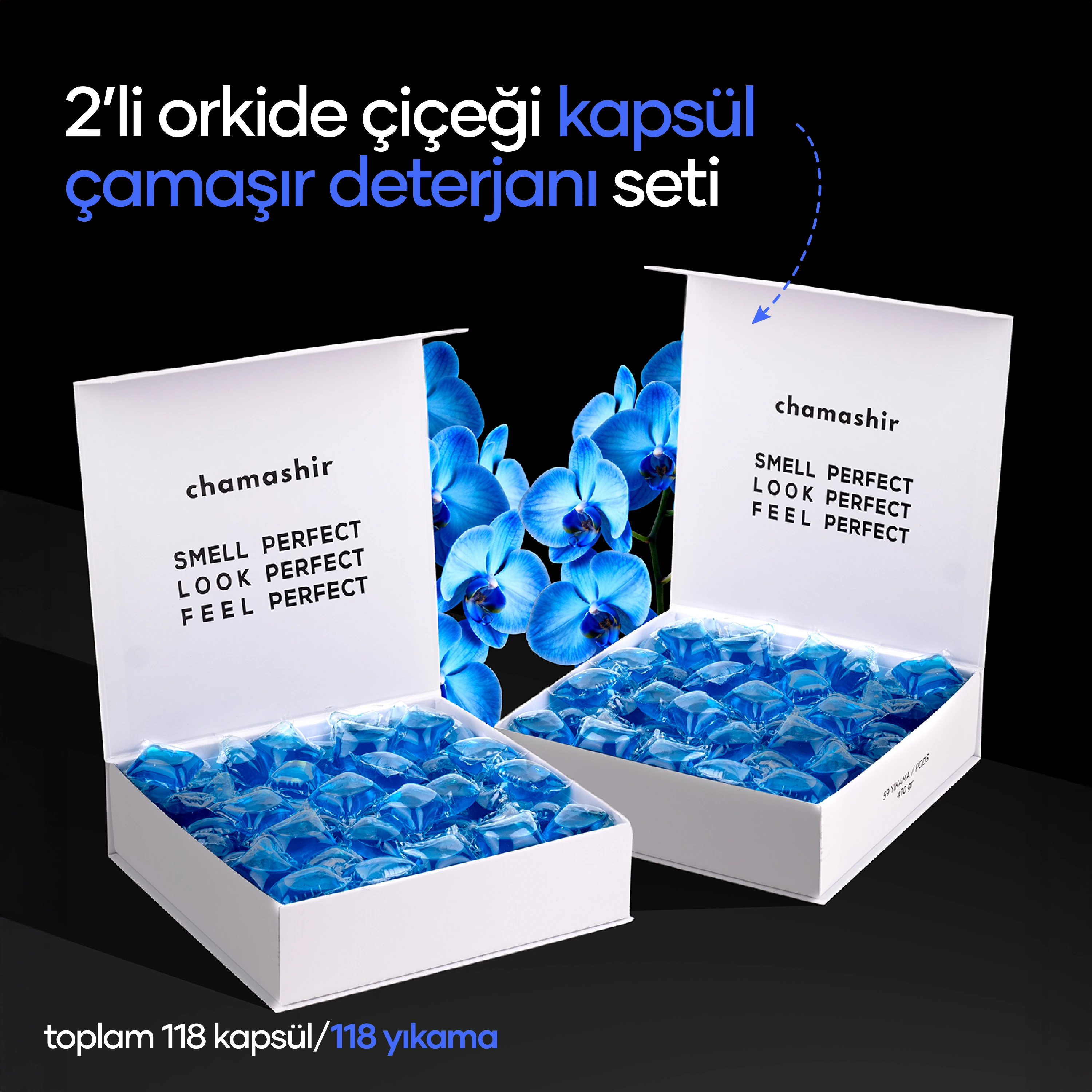 2'li Orkide Çiçeği Kokulu Kapsül Çamaşır Deterjanı Seti (59 yıkama) - Renkliler ve Beyazlar İçin