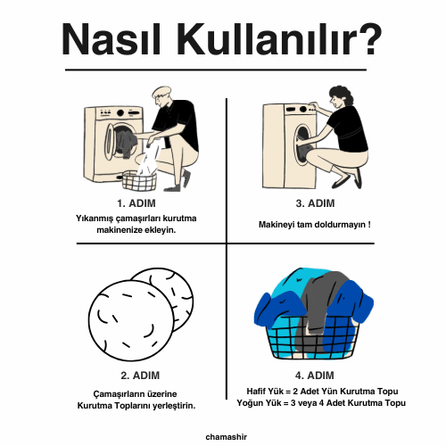 % 100 Doğal Merinos Yünü 4'lü Kurutma Topu