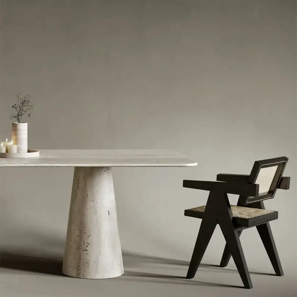 DİKDÖRTGEN TRAVERTEN YEMEK MASASI
