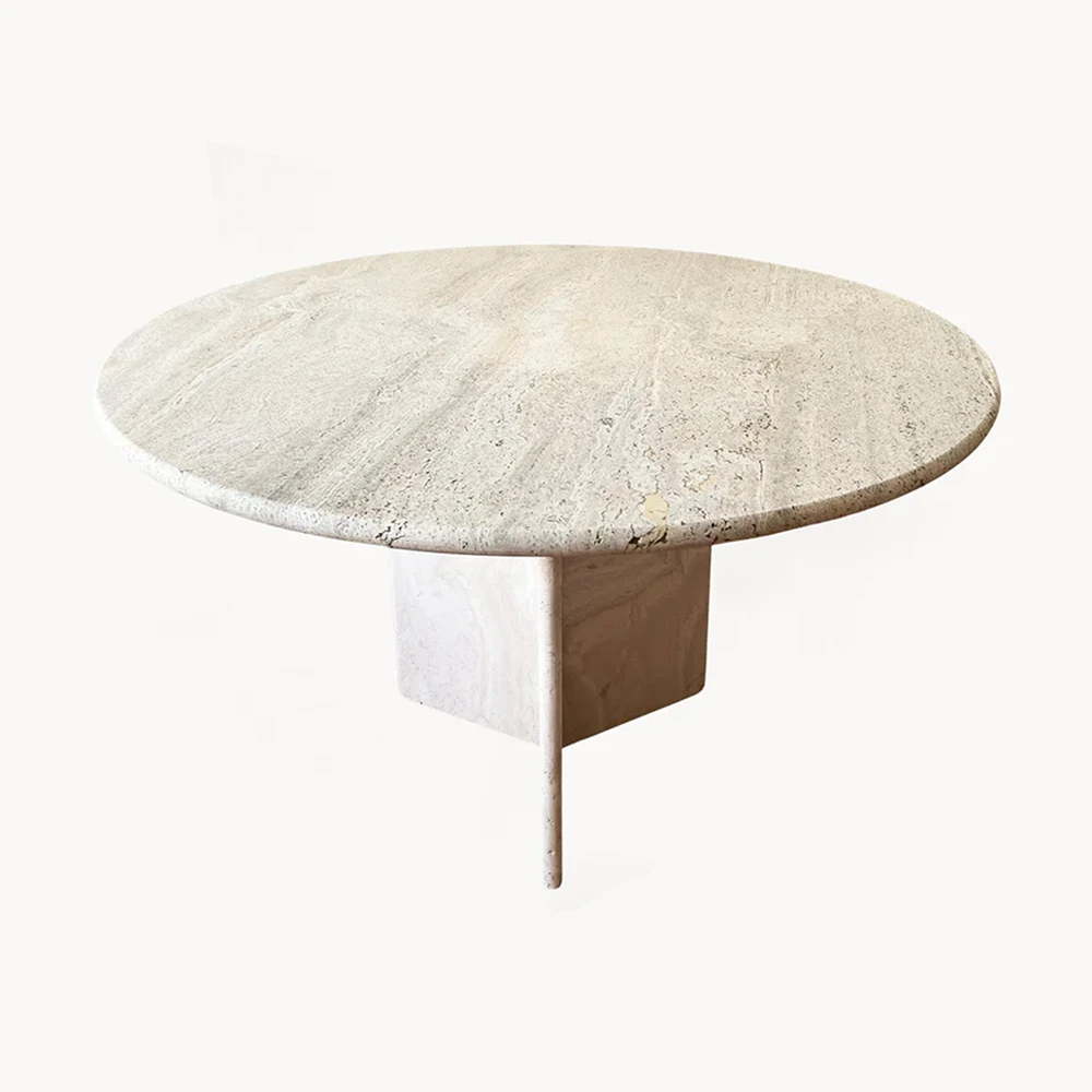 Yuvarlak Traverten Mermer Altıgen Ayaklı Yemek Masası